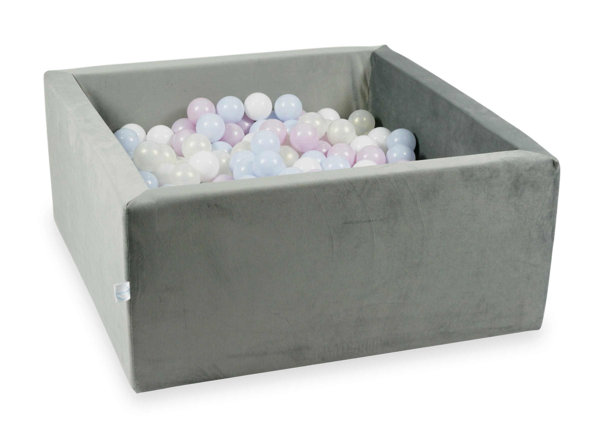 Square ball pit with balls 90 × 90 × 40 cm velvet grey + 400 balls