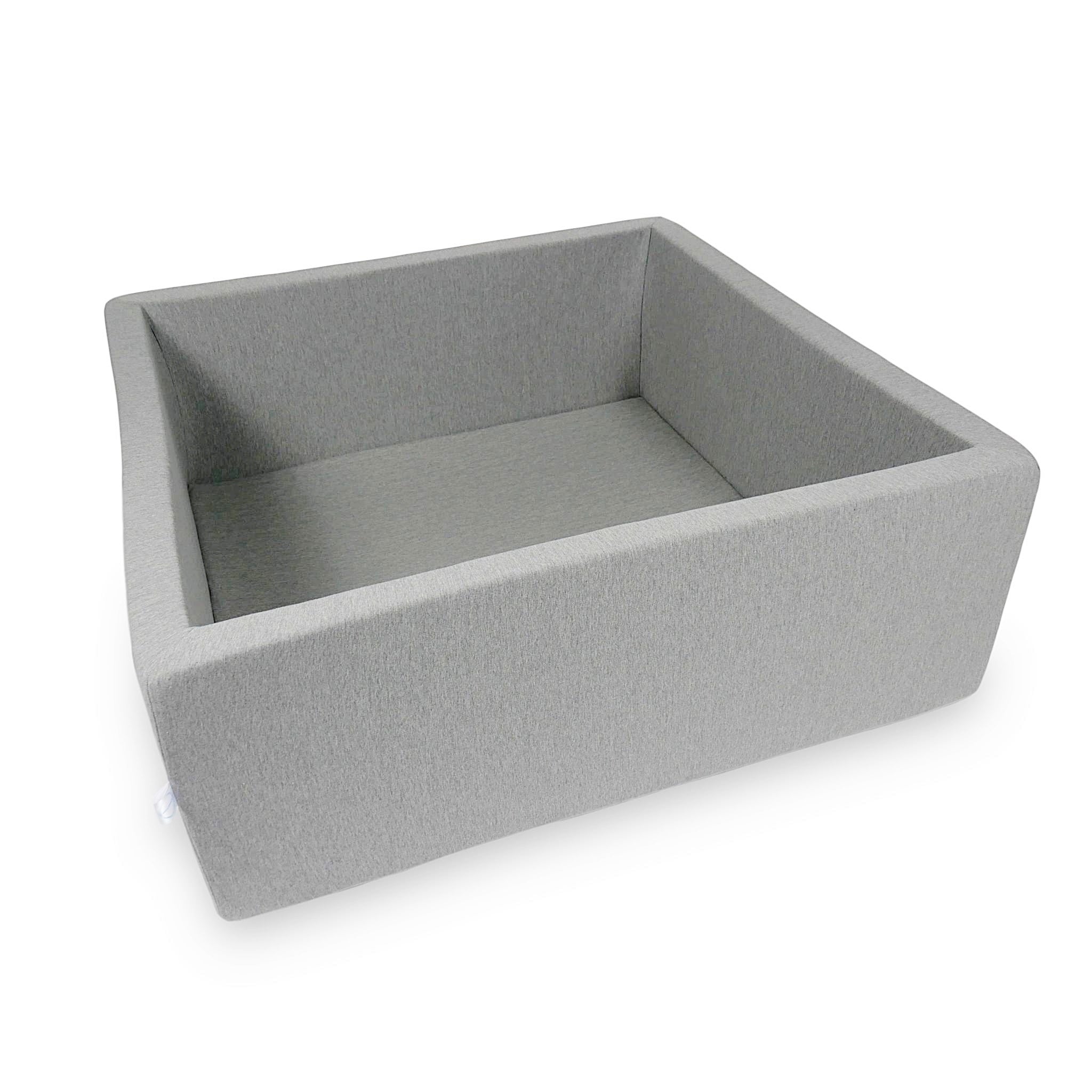 Mimii Bällebad in Grau – quadratisch, 110 × 110 × 40 cm, ohne Bälle