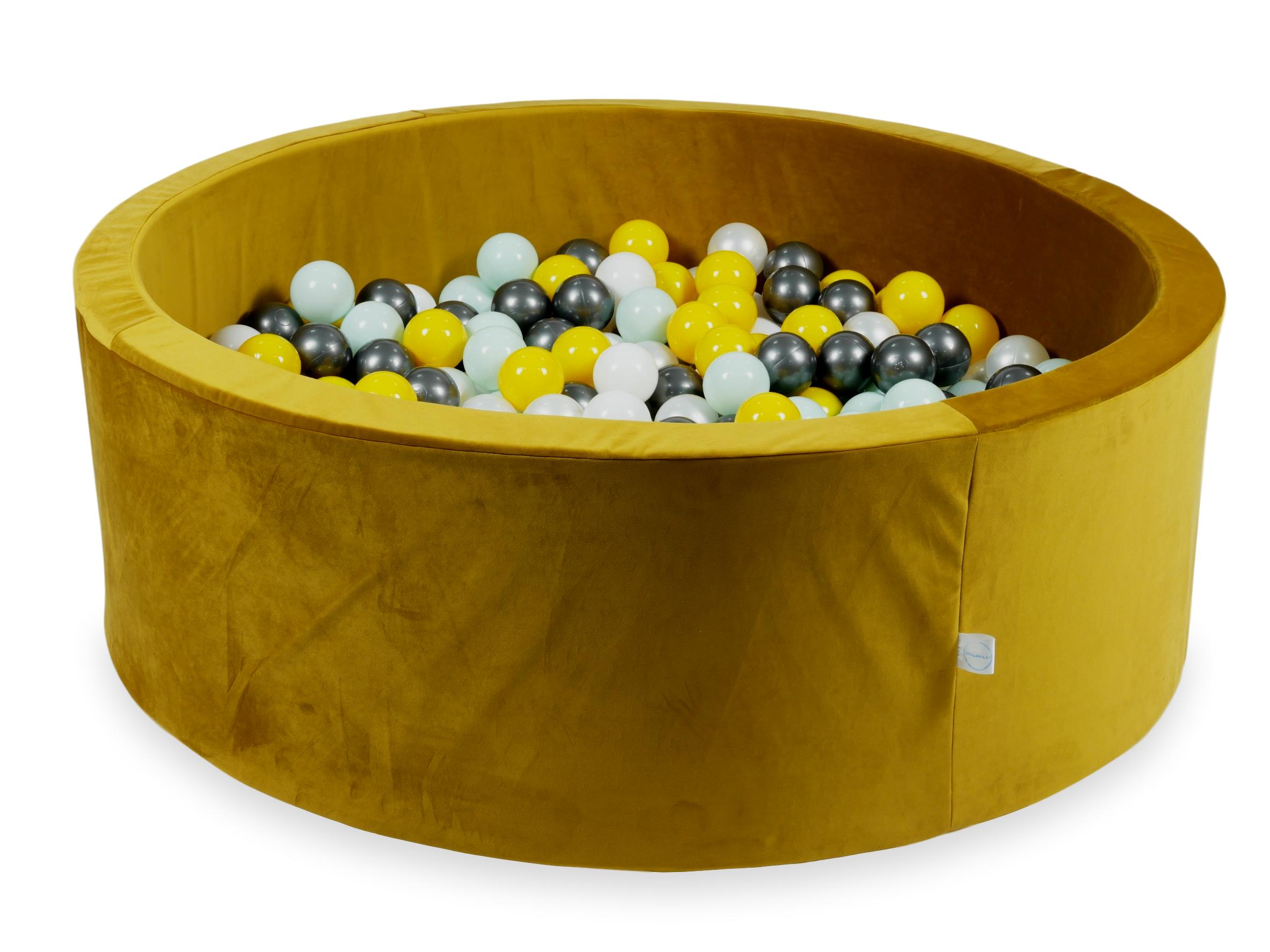 Ball pit with balls 110 × 40 cm velvet gold with 500 balls