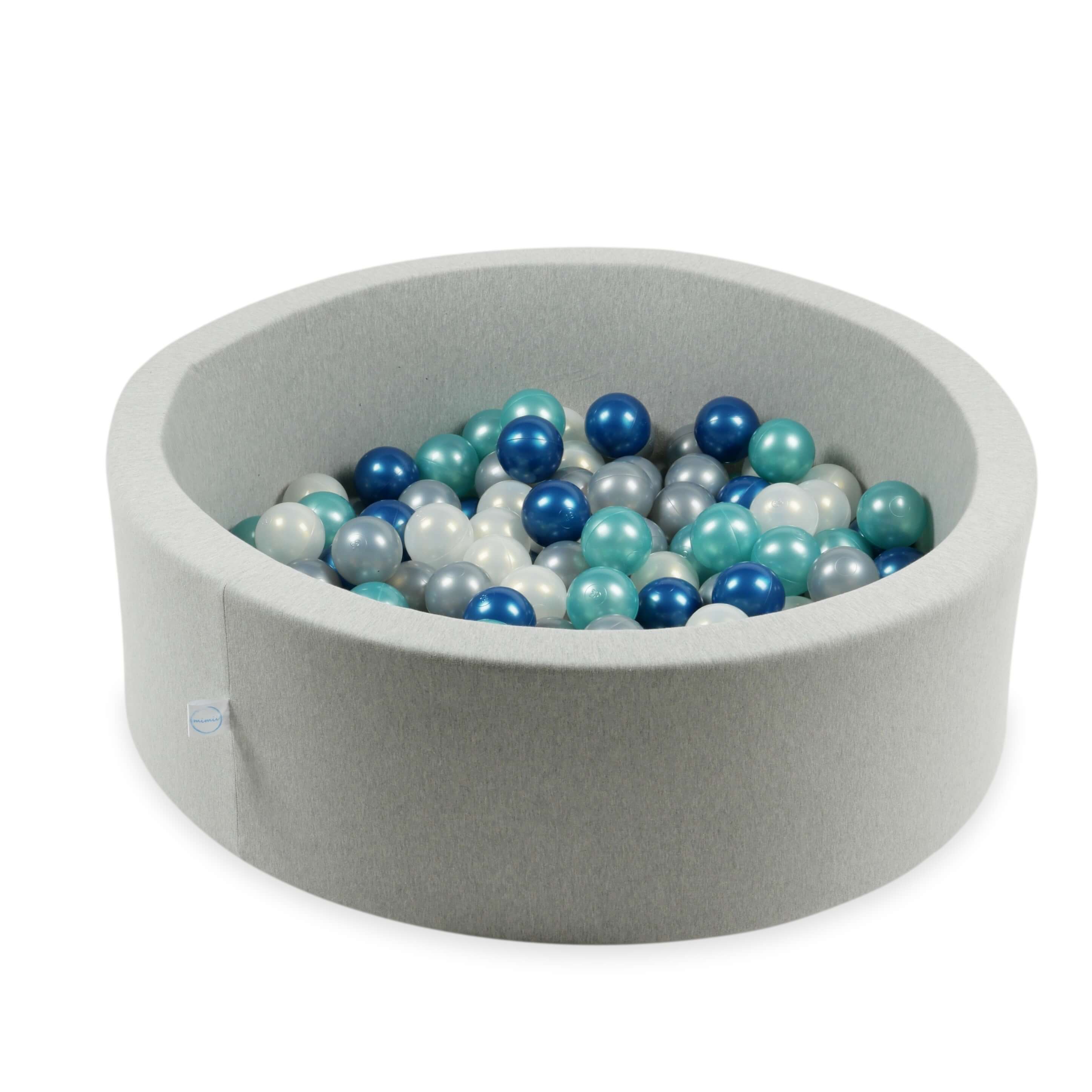 Piłeczki do suchego basenu Ø 7 cm – 400 szt. – metaliczny turkus, metaliczny niebieski, opalizujące, srebrne