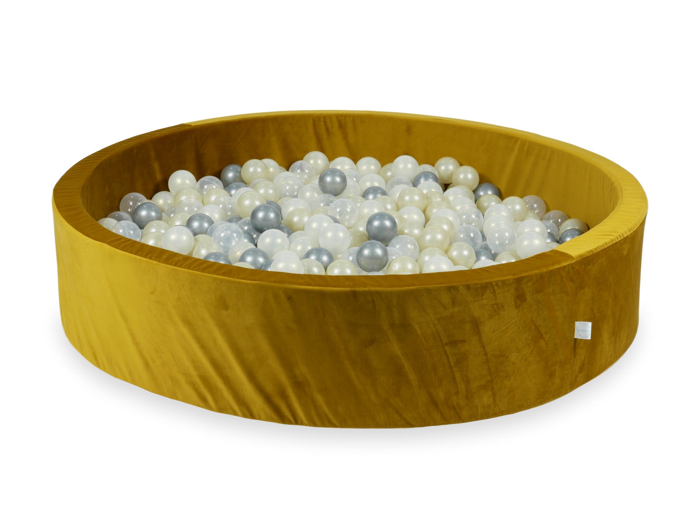 Ball pit with balls 130 × 30 cm velvet gold with 600 balls