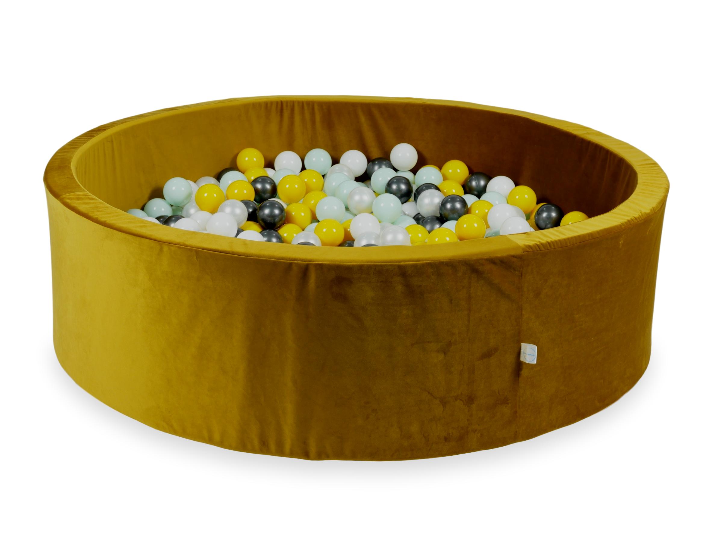 Ball pit with balls 130 × 40 cm velvet gold with 700 balls