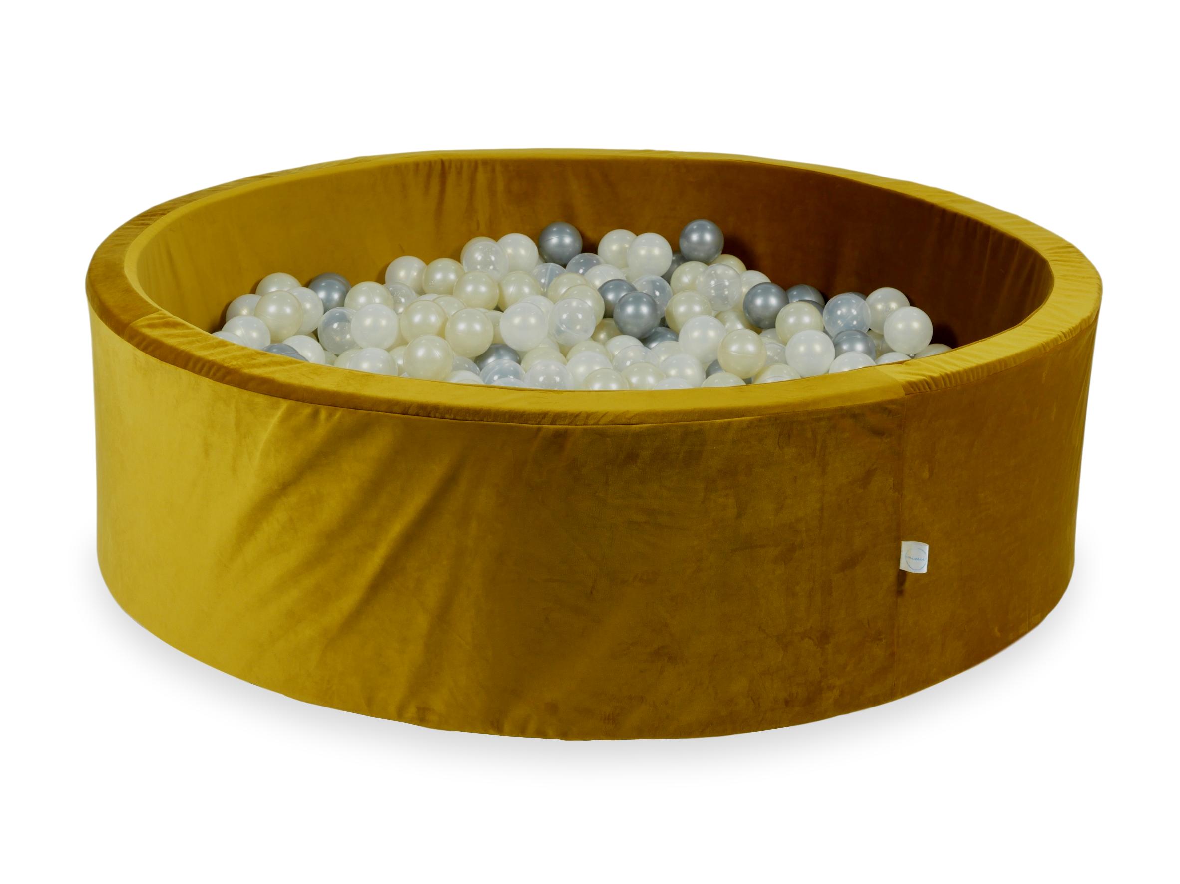 Ball pit with balls 130 × 40 cm velvet gold with 700 balls