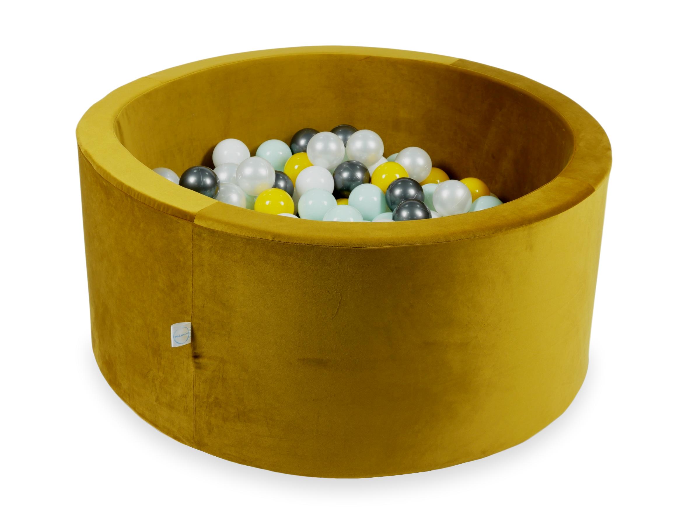 Ball pit with balls 90 × 40 cm velvet gold with 300 balls