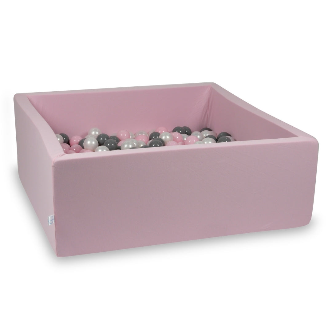 Mimii Bällebad in Puderrosa – quadratisch, 110 × 110 × 40 cm, mit 600 Bällen