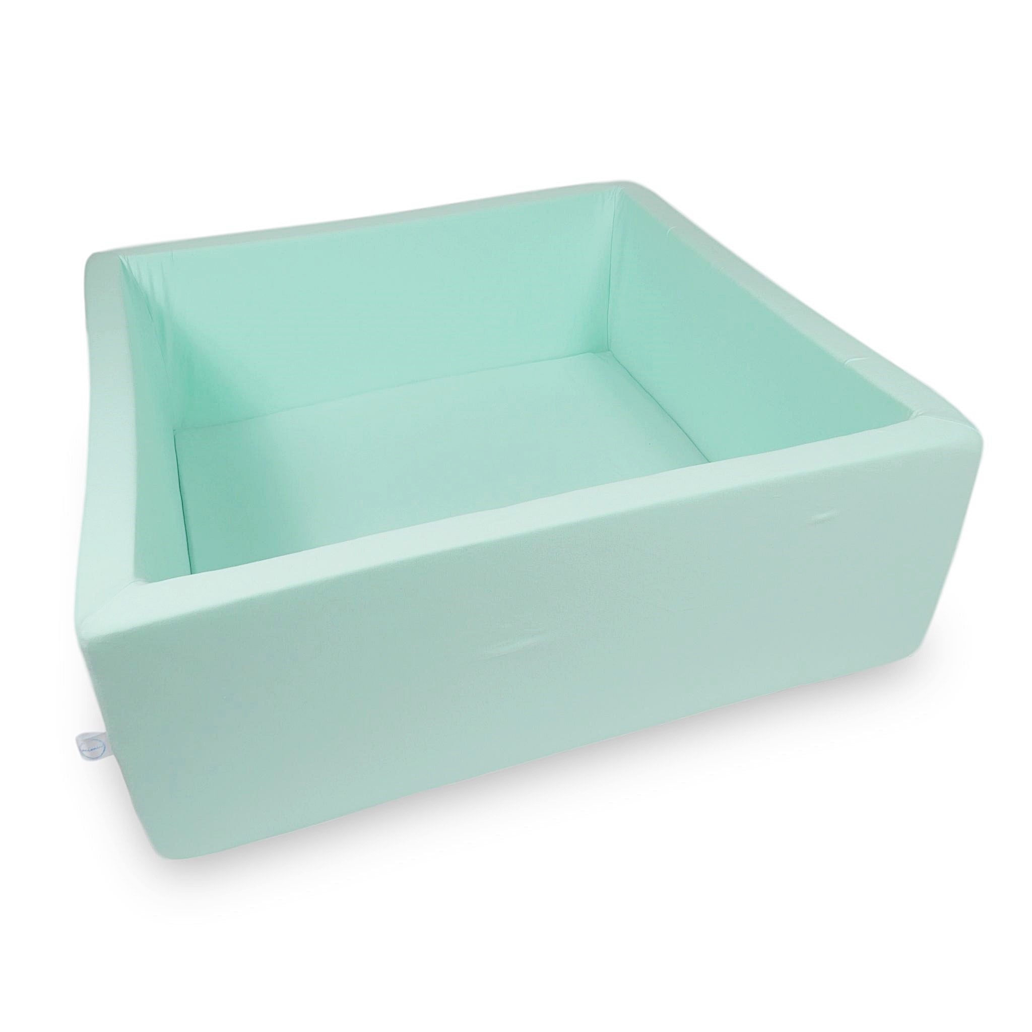 Mimii Bällebad in Mint – quadratisch, 110 × 110 × 40 cm, ohne Bälle