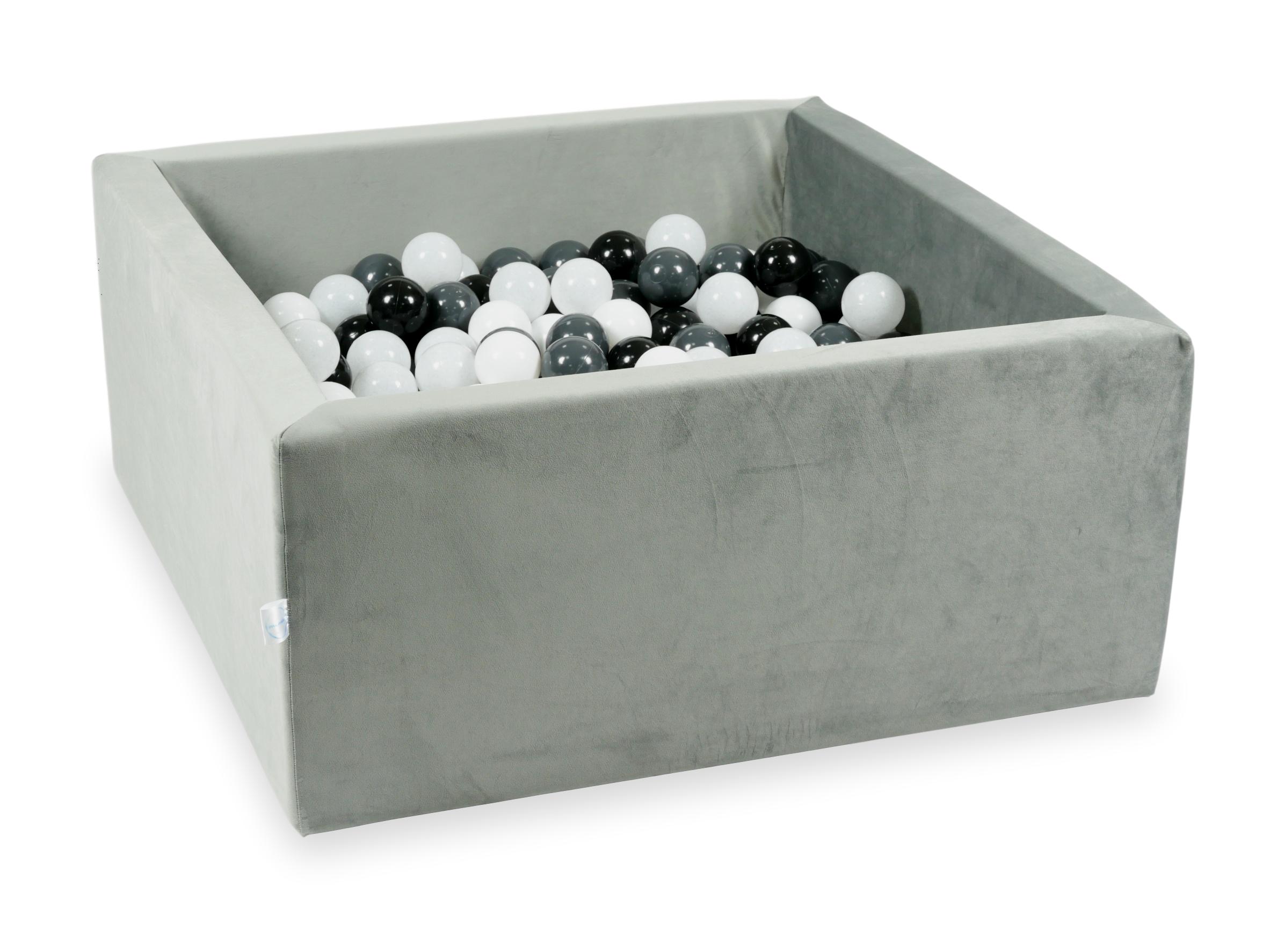 Square ball pit with balls 90 × 90 × 40 cm velvet grey + 400 balls