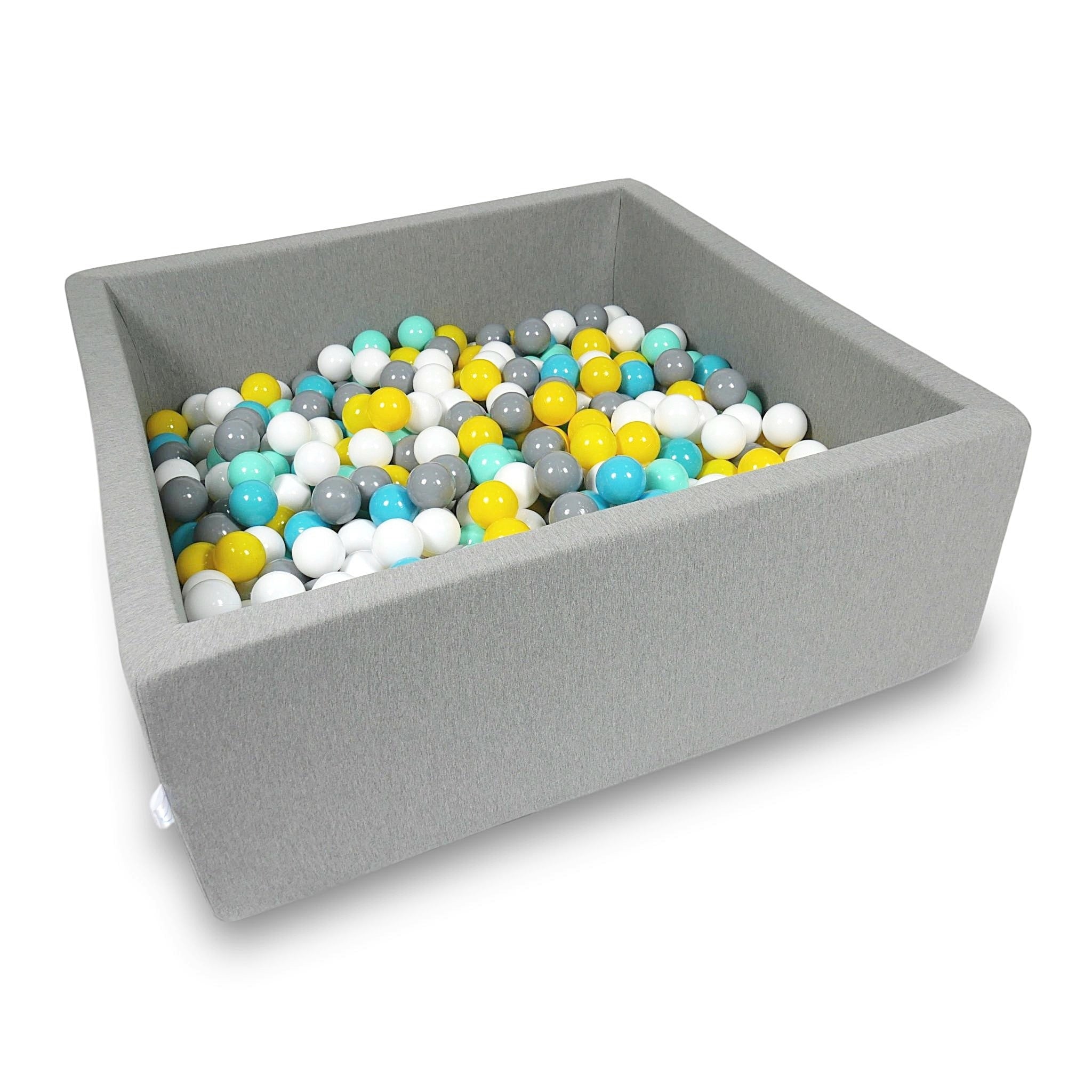 Mimii Bällebad in Grau – quadratisch, 110 × 110 × 40 cm, mit 600 Bällen