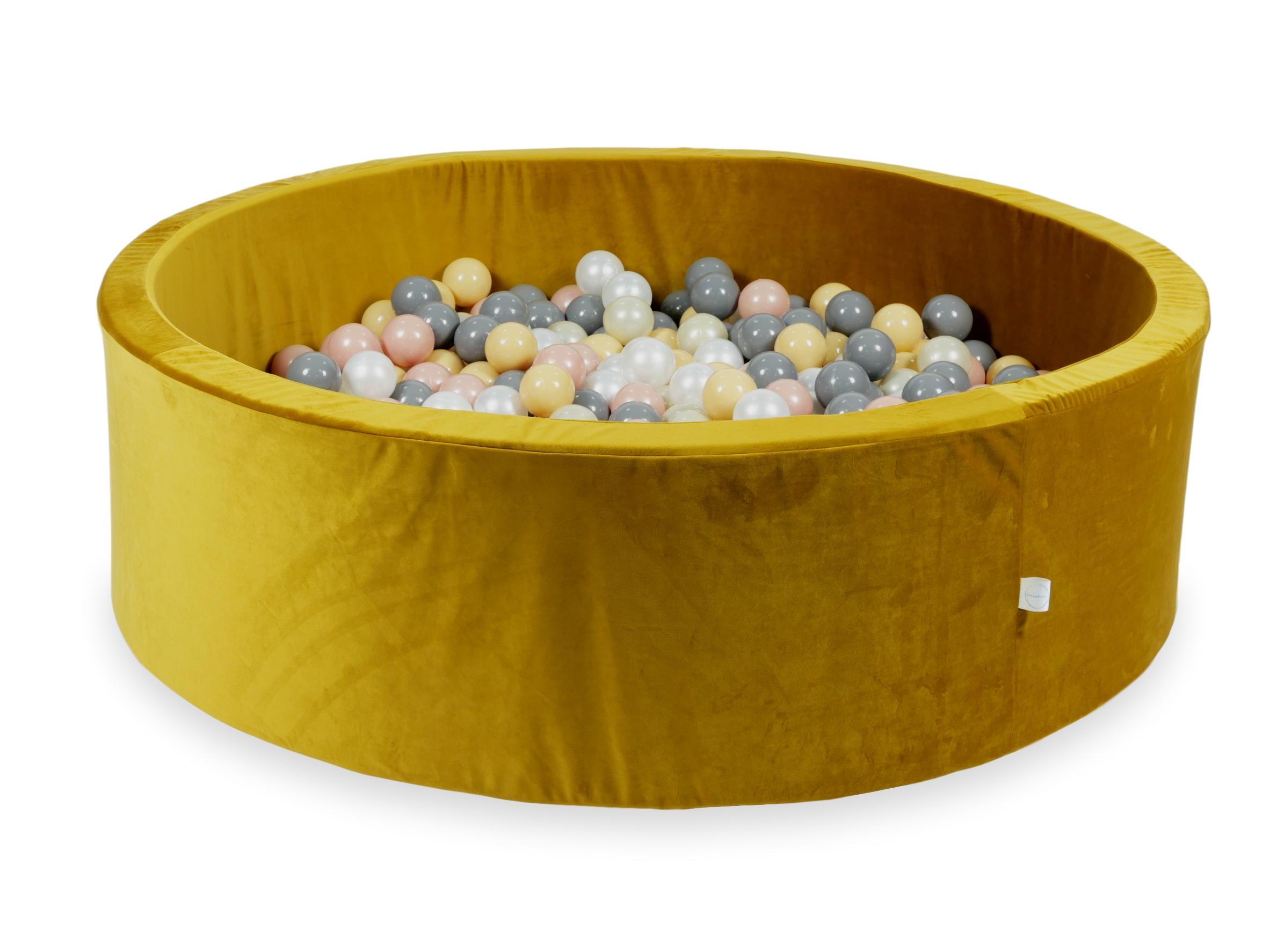 Ball pit with balls 130 × 40 cm velvet gold with 700 balls