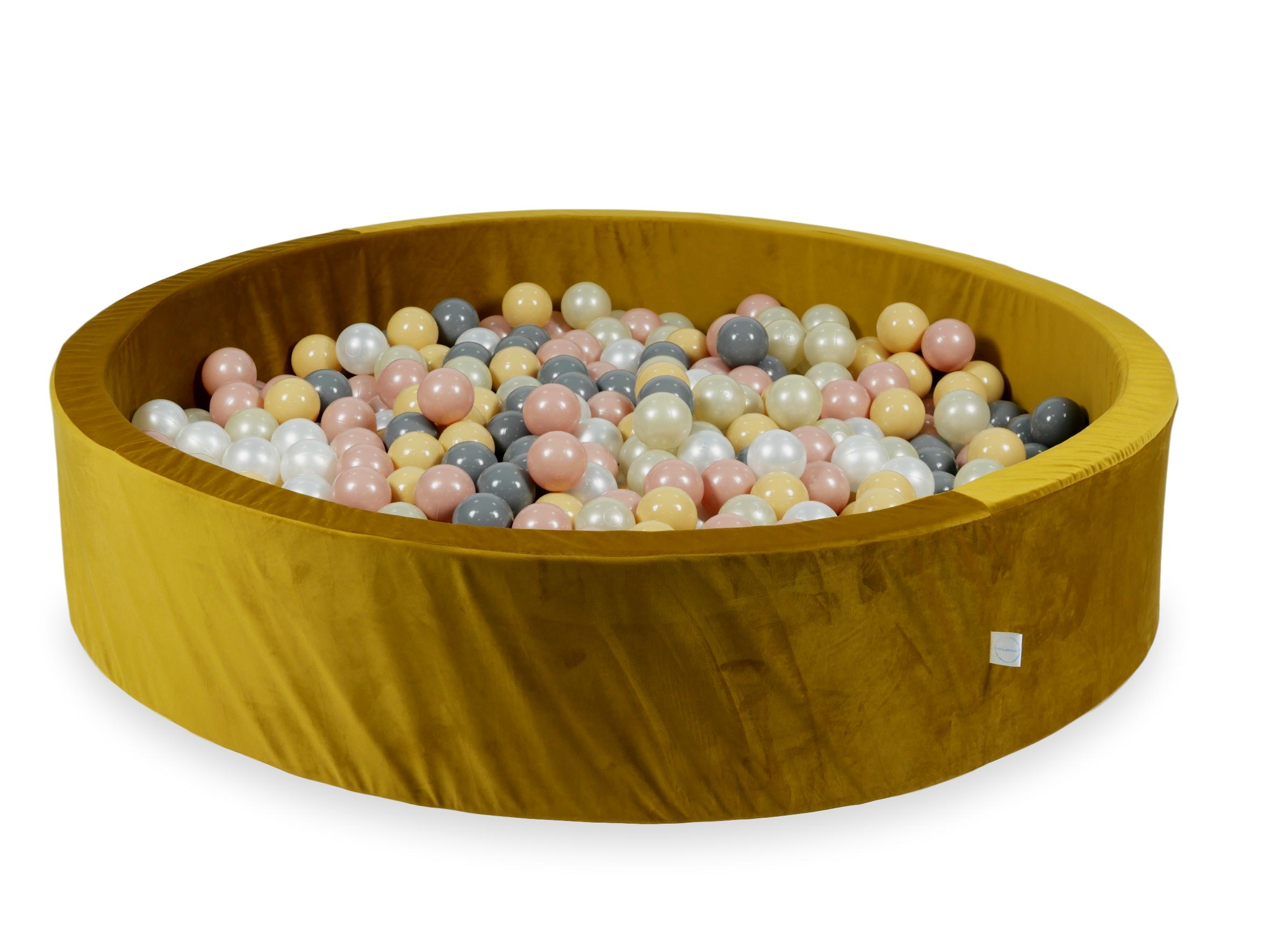 Ball pit with balls 130 × 30 cm velvet gold with 600 balls