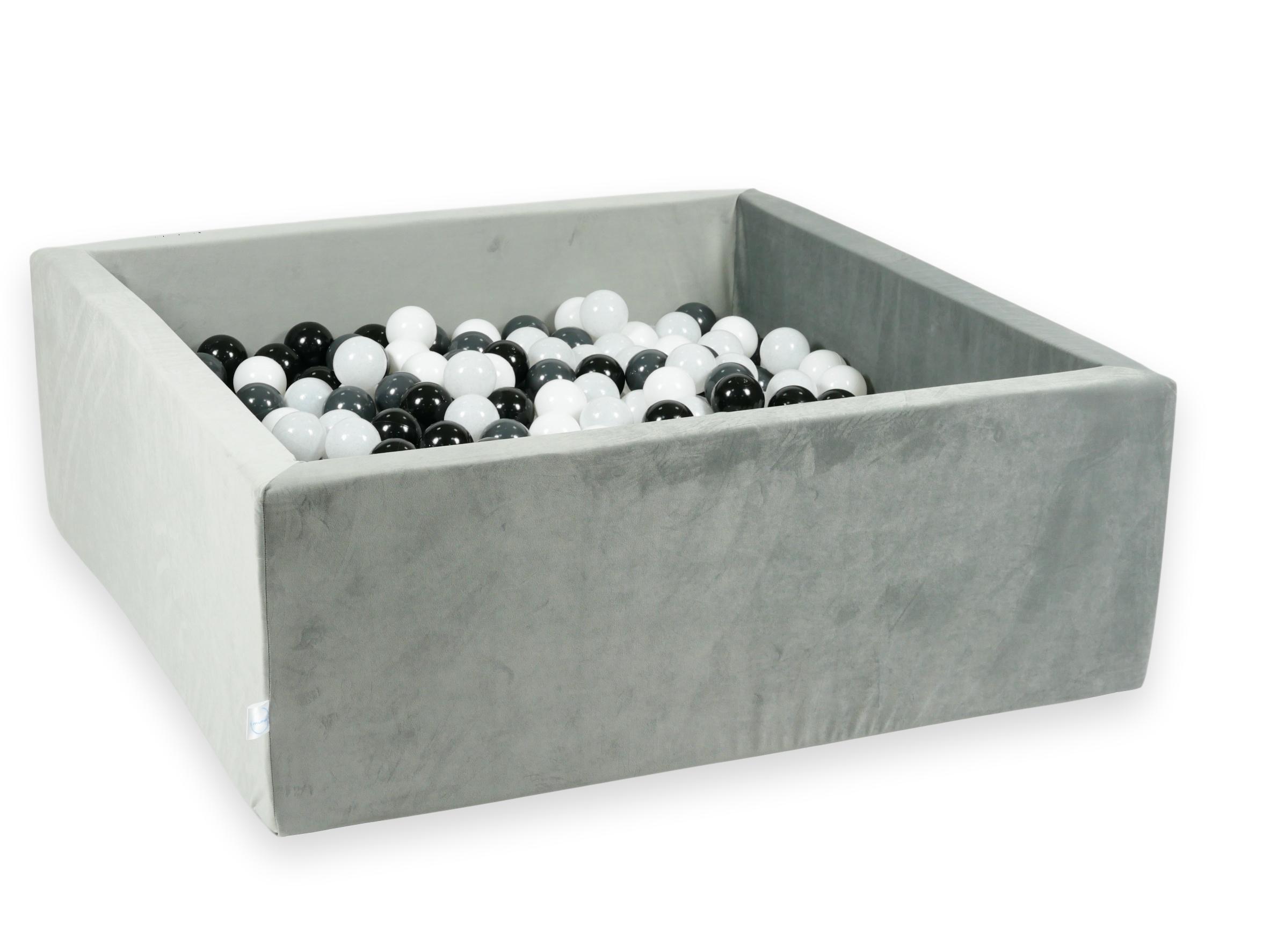 Square ball pit with balls 110 × 110 × 40 cm velvet grey + 600 balls