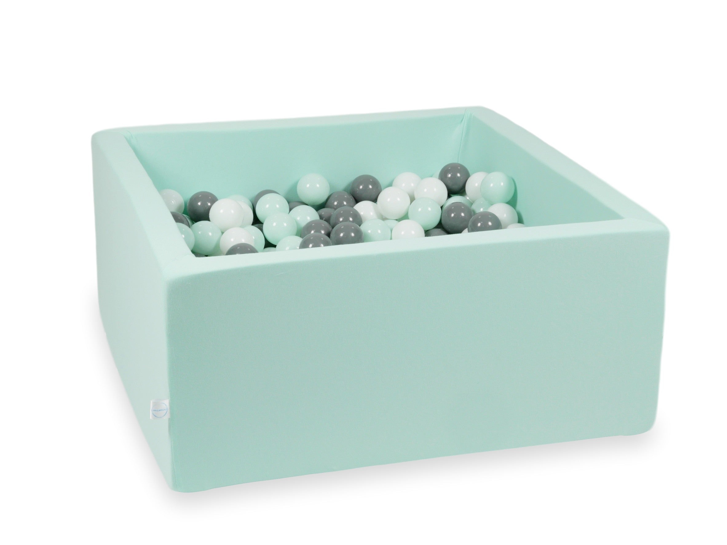 Mimii Bällebad in Mint – quadratisch, 90 × 90 × 40 cm, mit 400 Bällen