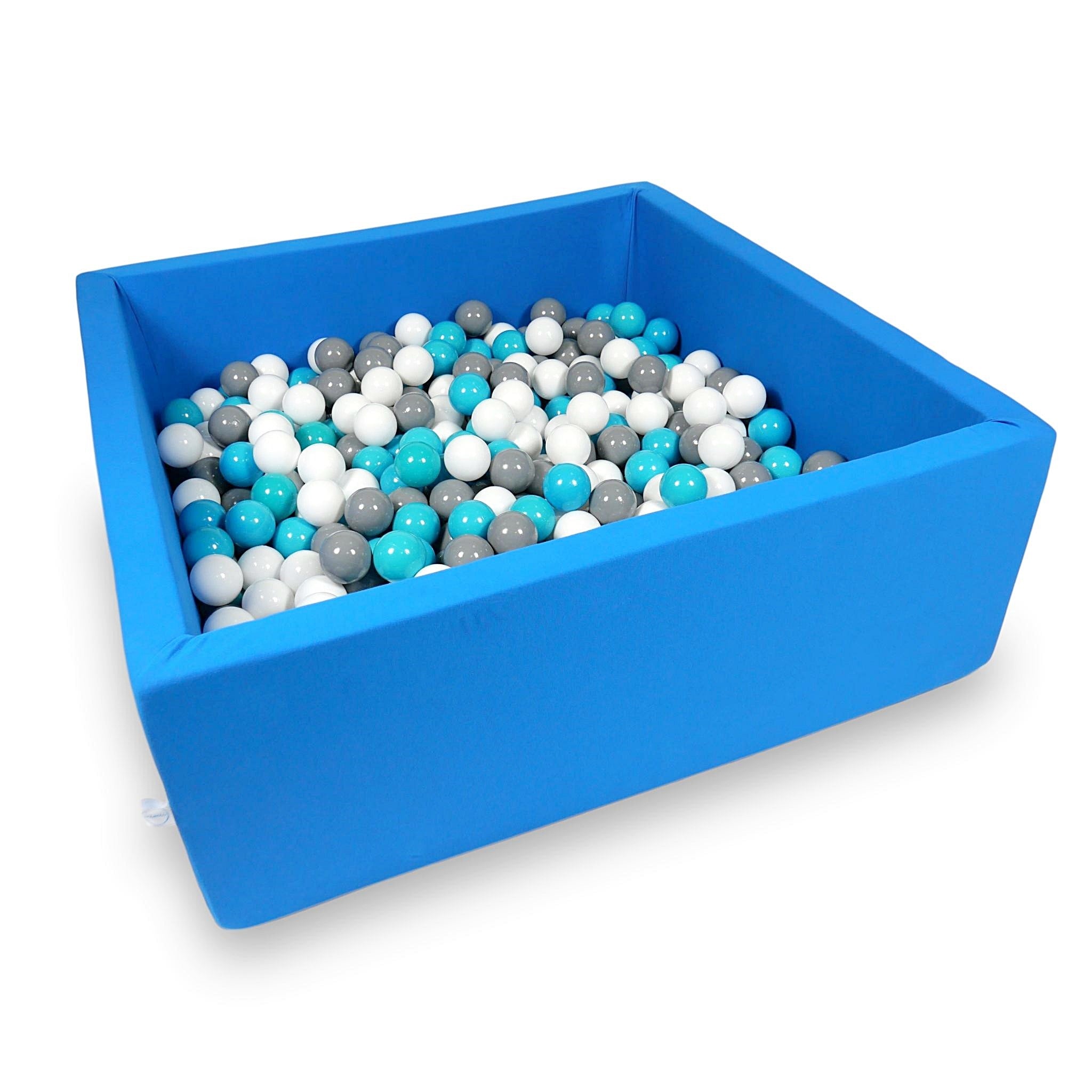 Mimii Bällebad in Blau – quadratisch, 110 × 110 × 40 cm, mit 600 Bällen