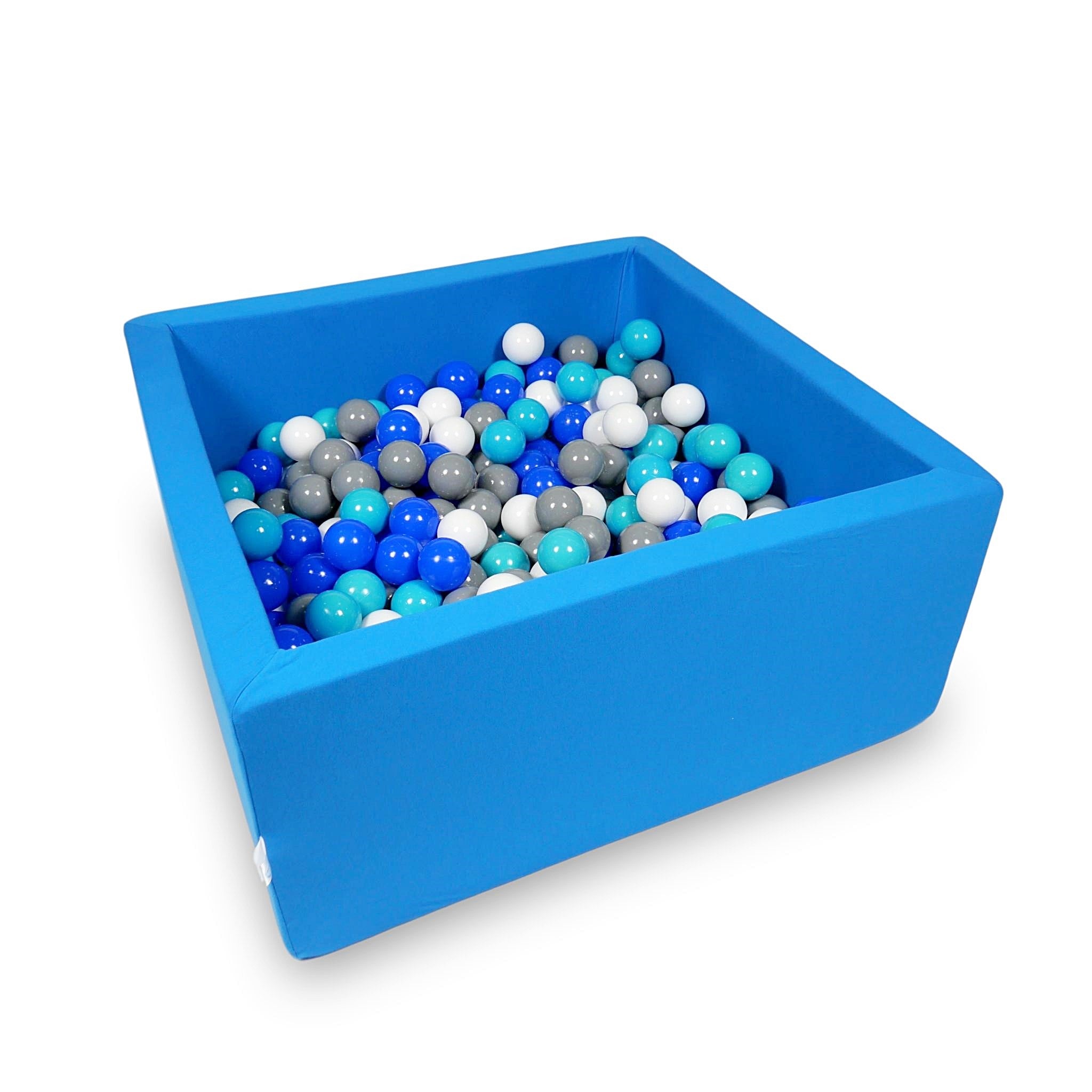 Mimii Bällebad in Blau – quadratisch, 90 × 90 × 40 cm, mit 400 Bällen
