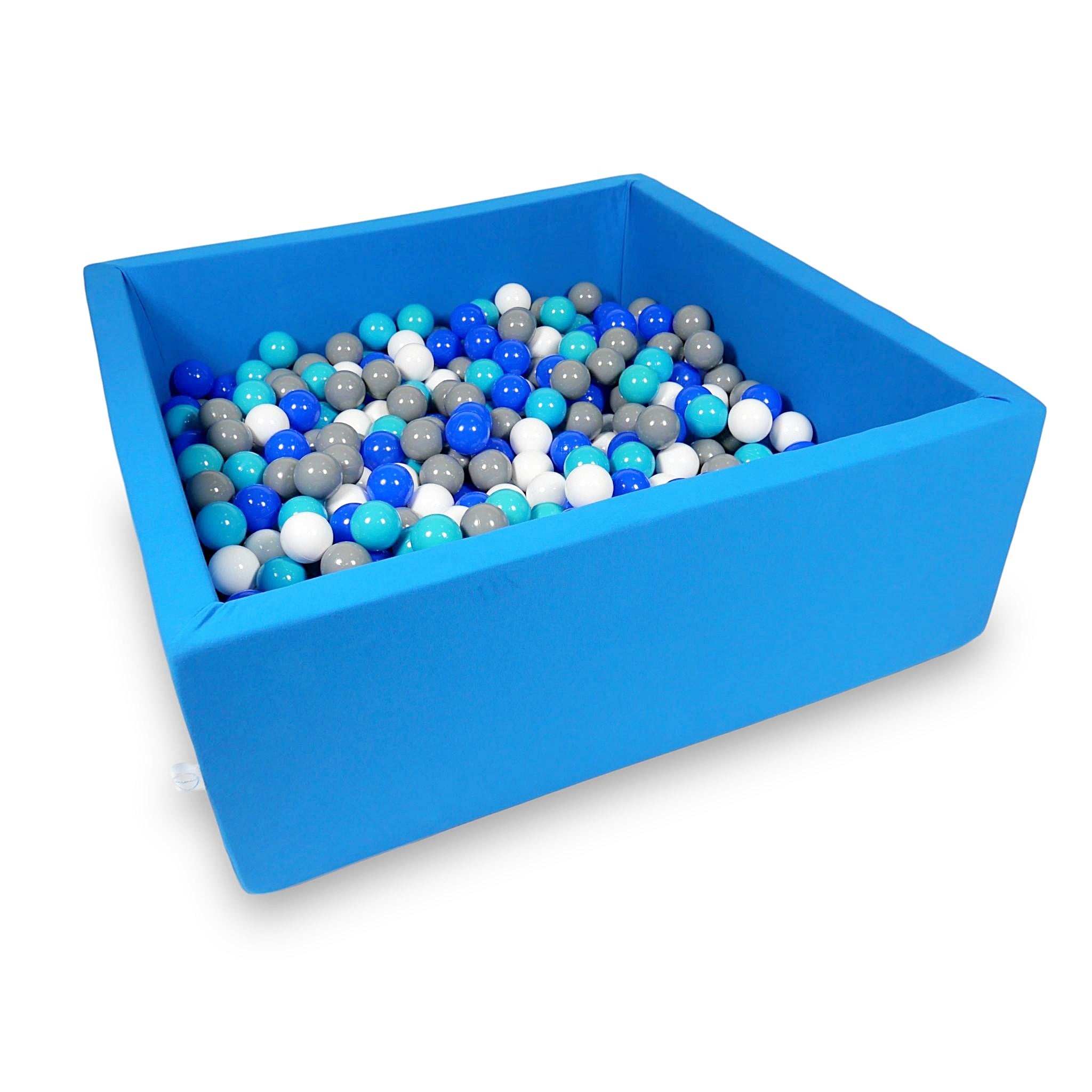 Mimii Bällebad in Blau – quadratisch, 110 × 110 × 40 cm, mit 600 Bällen