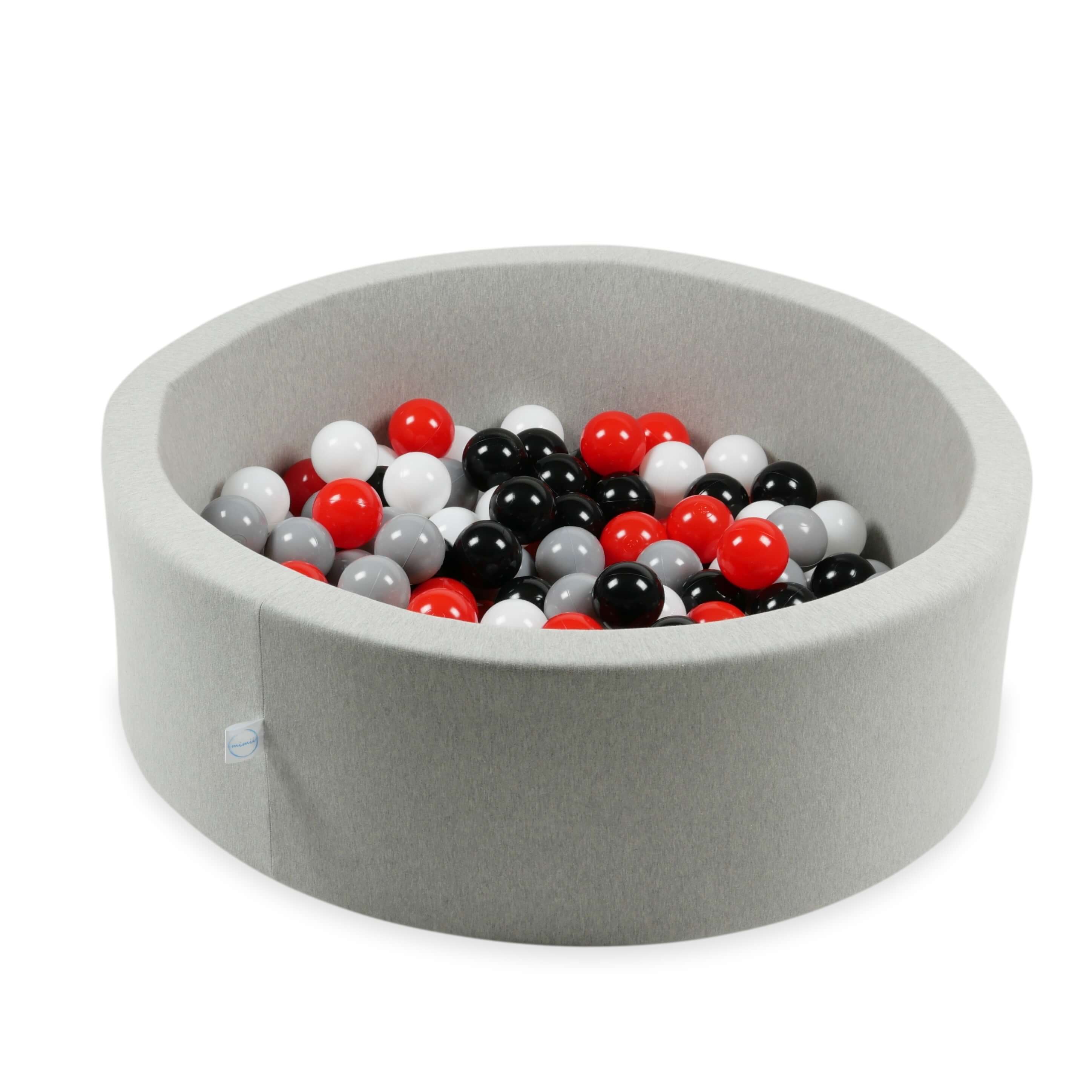Piłeczki do suchego basenu Ø 7 cm – 200 szt. – białe, czerwone, czarne, szare