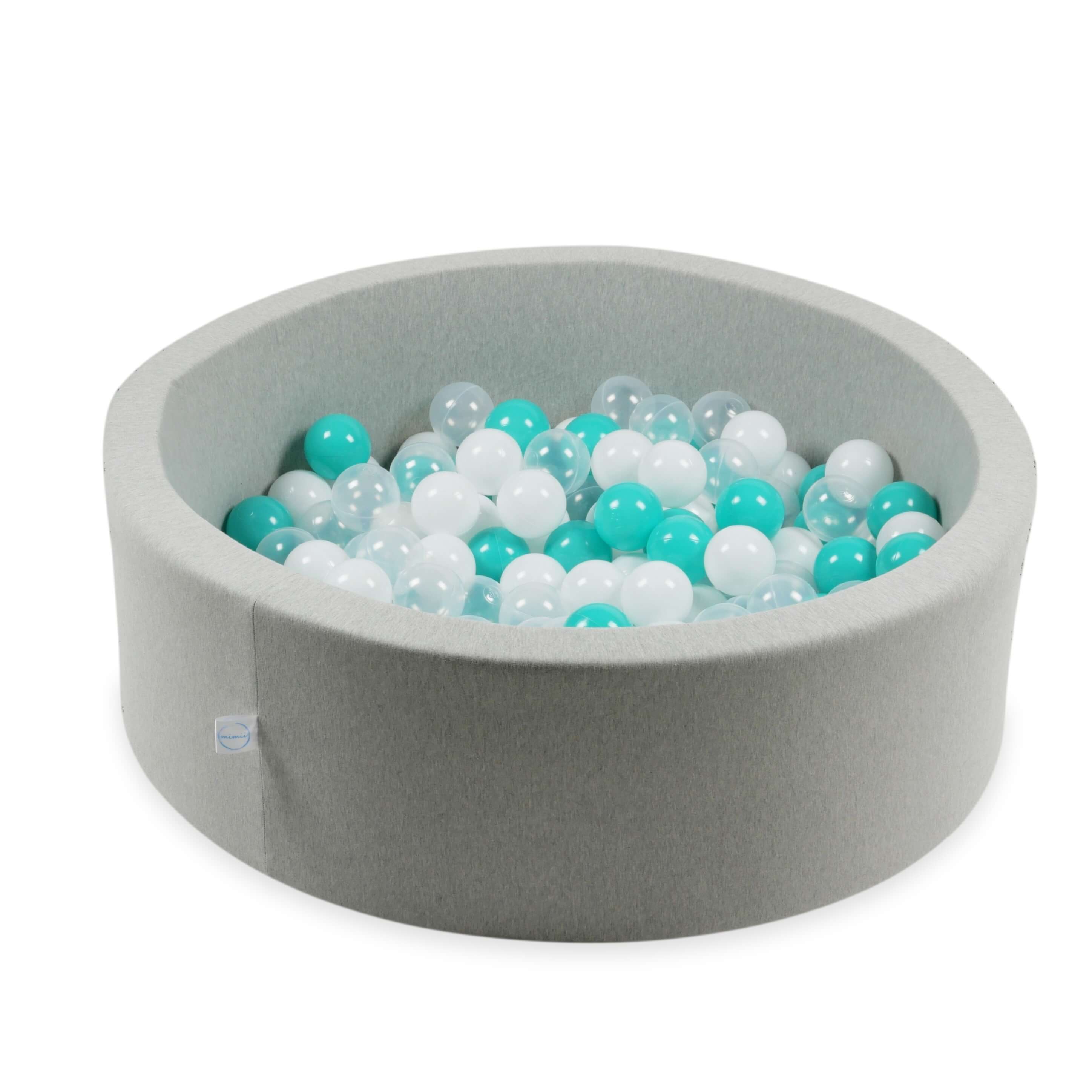 Piłeczki do suchego basenu Ø 7 cm – 300 szt. – białe, przezroczyste, turquoise