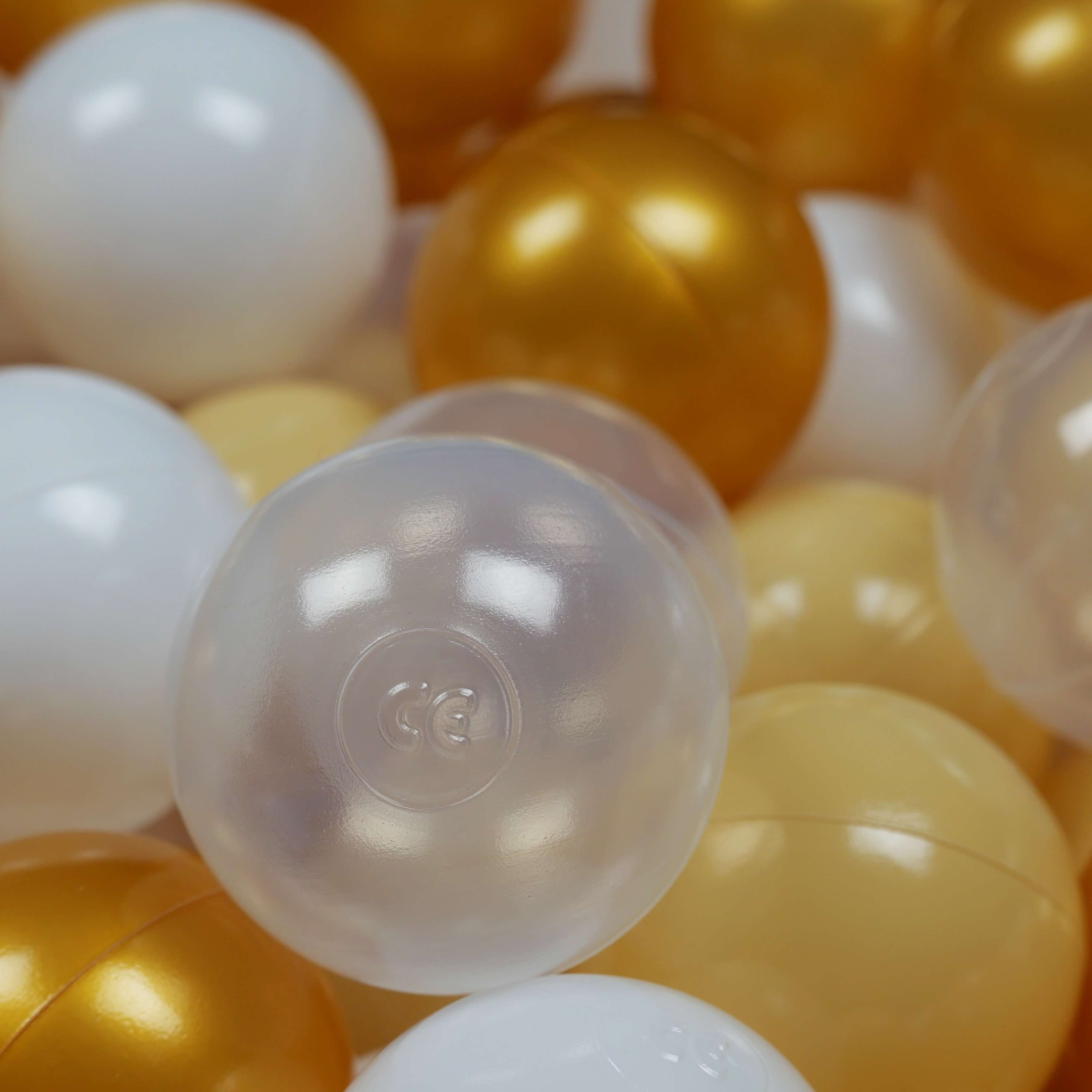Ball pit balls Ø 7 cm – 200 pcs. – White, Transparent, Gold, Beige