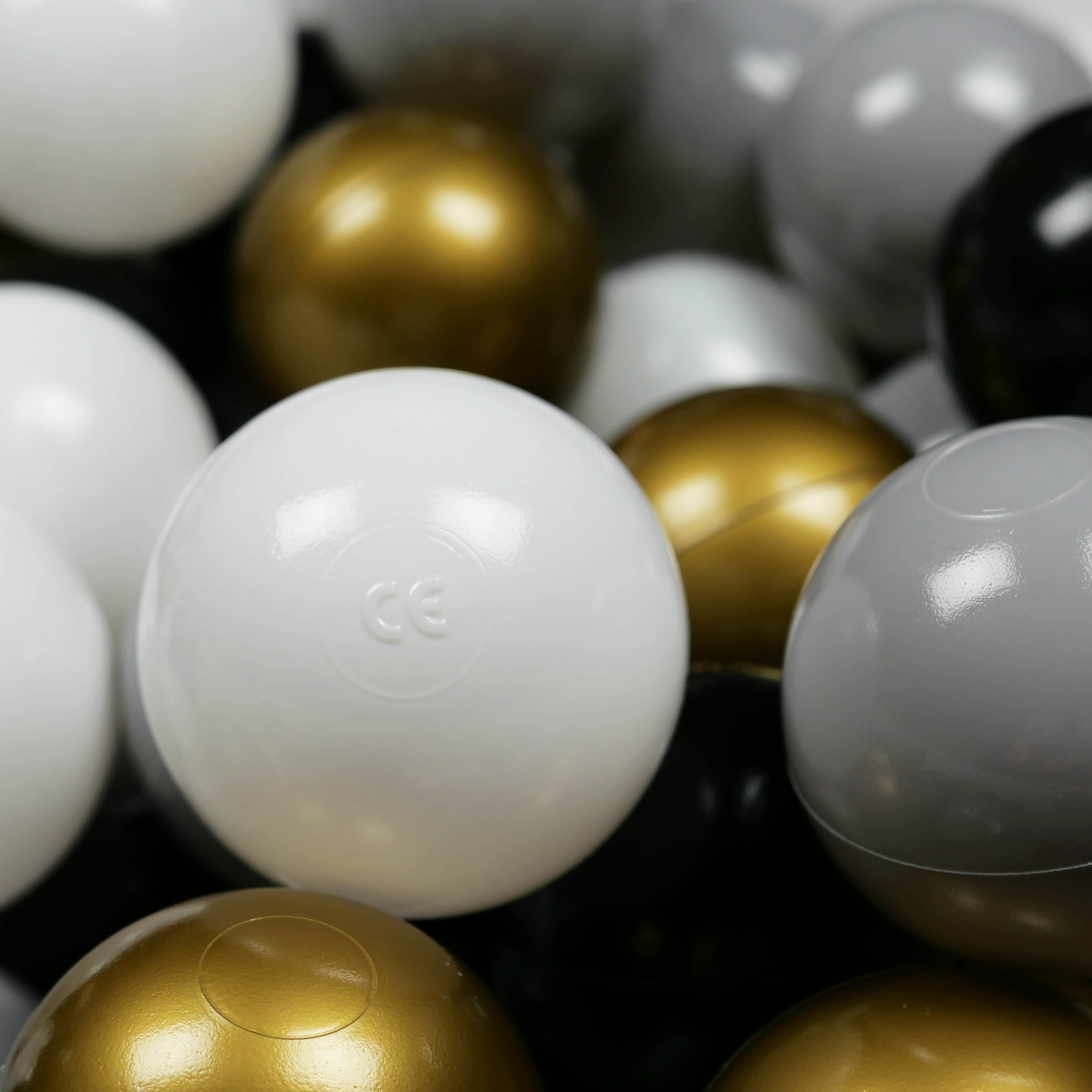 Piłeczki do suchego basenu Ø 7 cm – 25 szt. – białe, szare, czarne, stare złoto