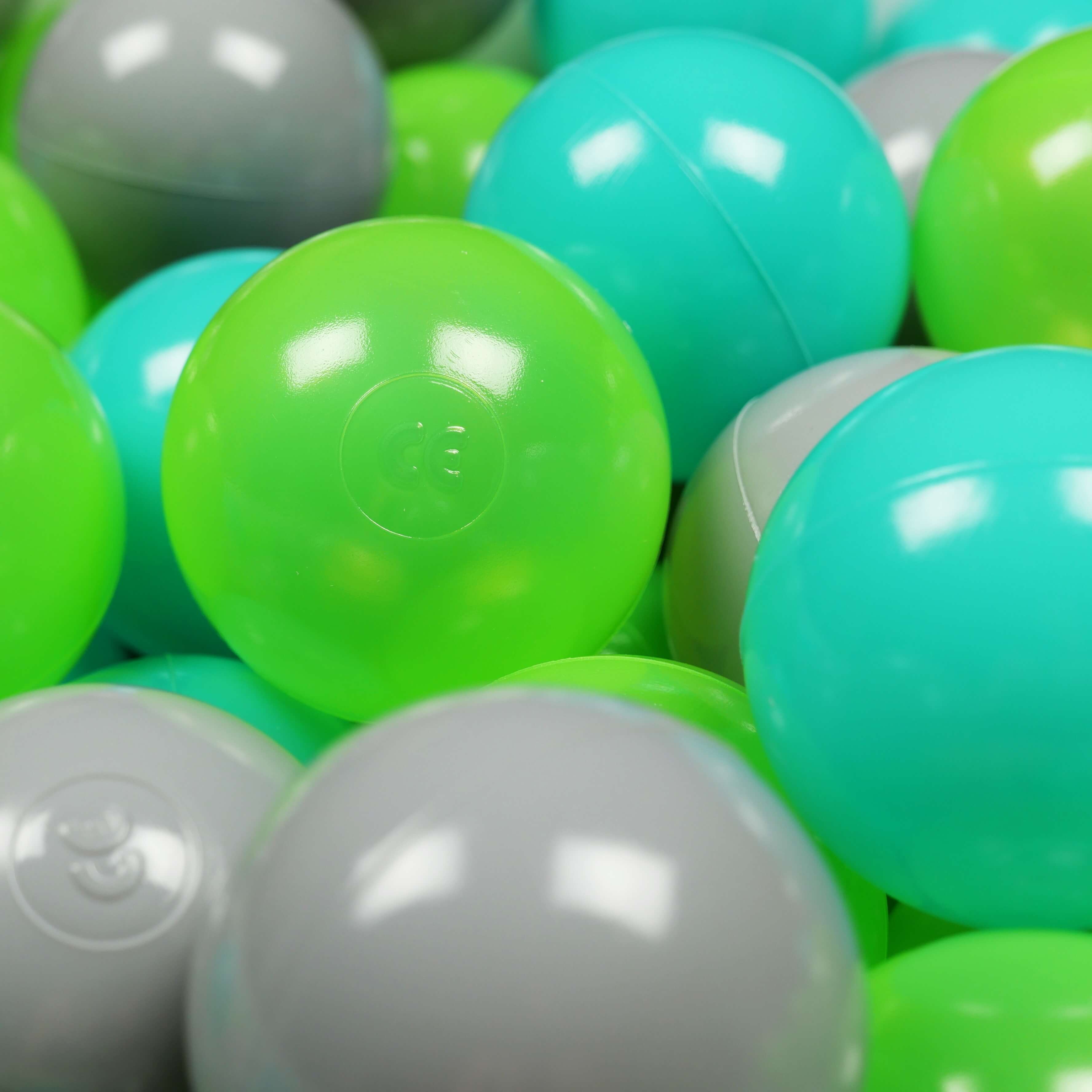 Piłeczki do suchego basenu Ø 7 cm – 100 szt. – szare, turquoise, seledynowe
