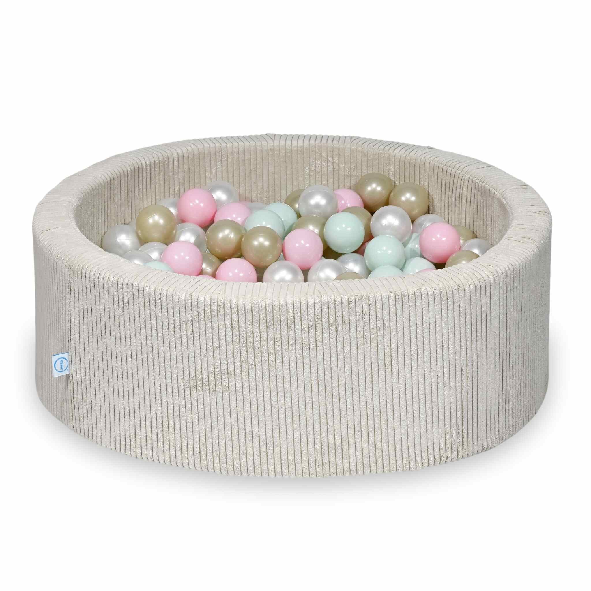 Mimii Bällebad aus Cord in Beige – rund, 90 × 30 cm, mit 200 Bällen