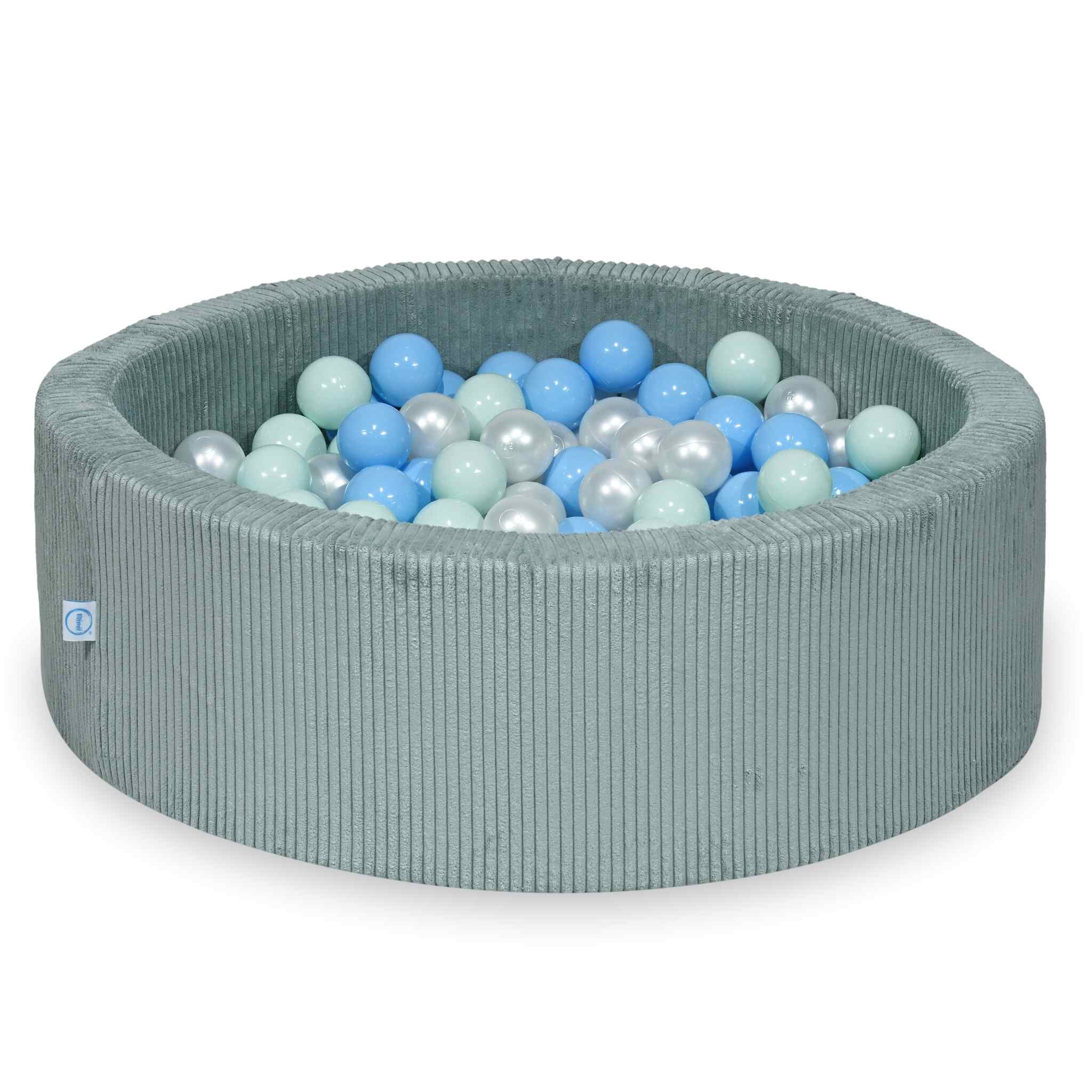 Mimii Bällebad aus Cord in Hellmint – rund, 90 × 30 cm, mit 200 Bällen