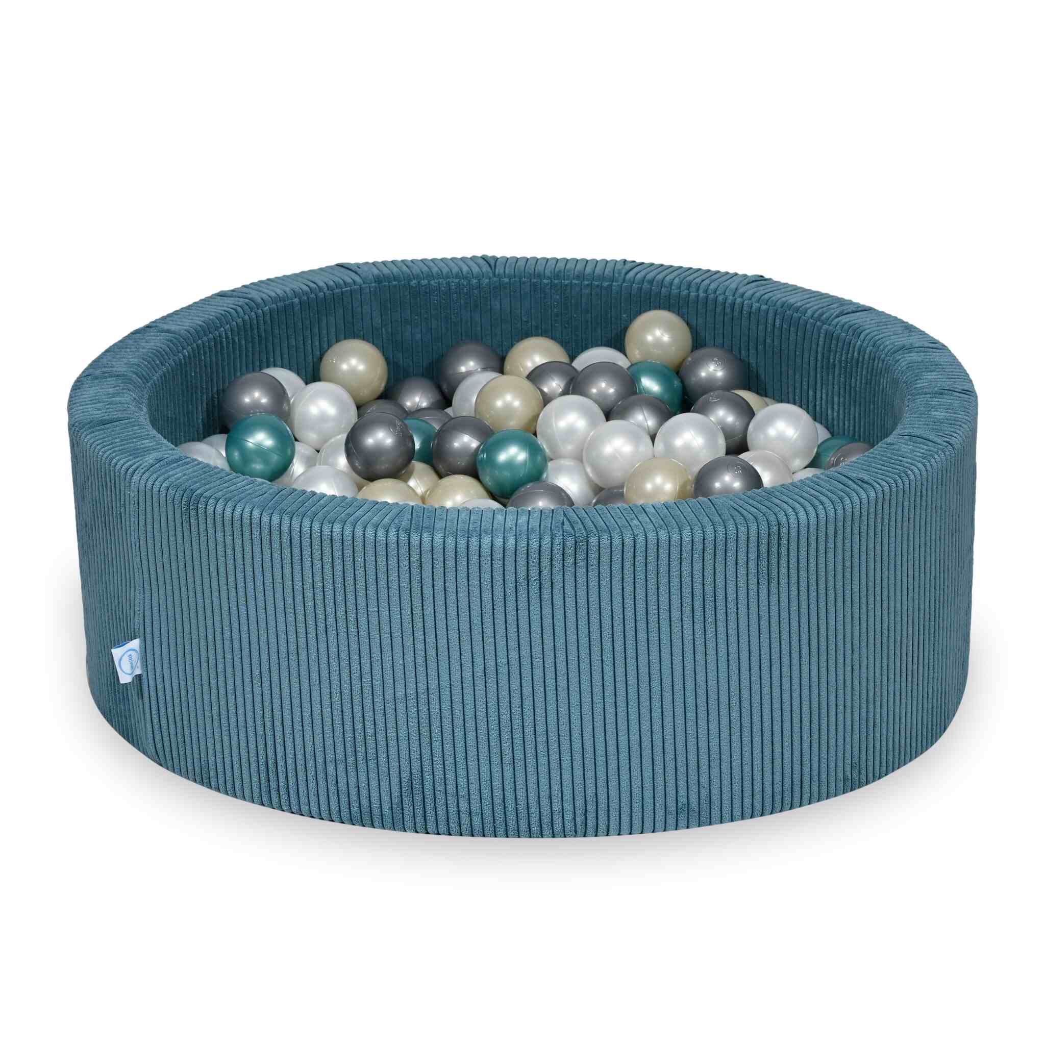 Mimii Bällebad aus Cord in Blau – rund, 90 × 30 cm, mit 200 Bällen