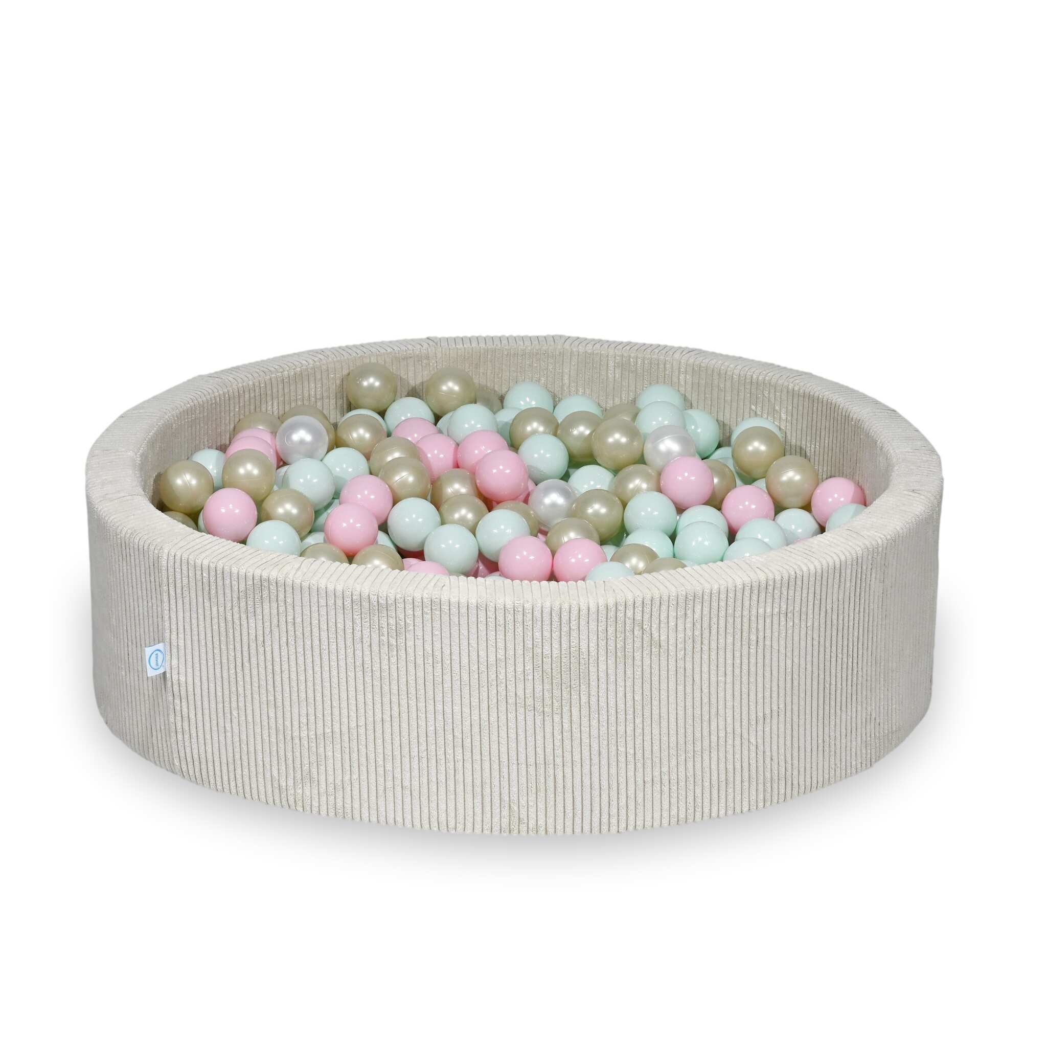 Mimii Bällebad aus Cord in Beige – rund, 110 × 30 cm, mit 400 Bällen
