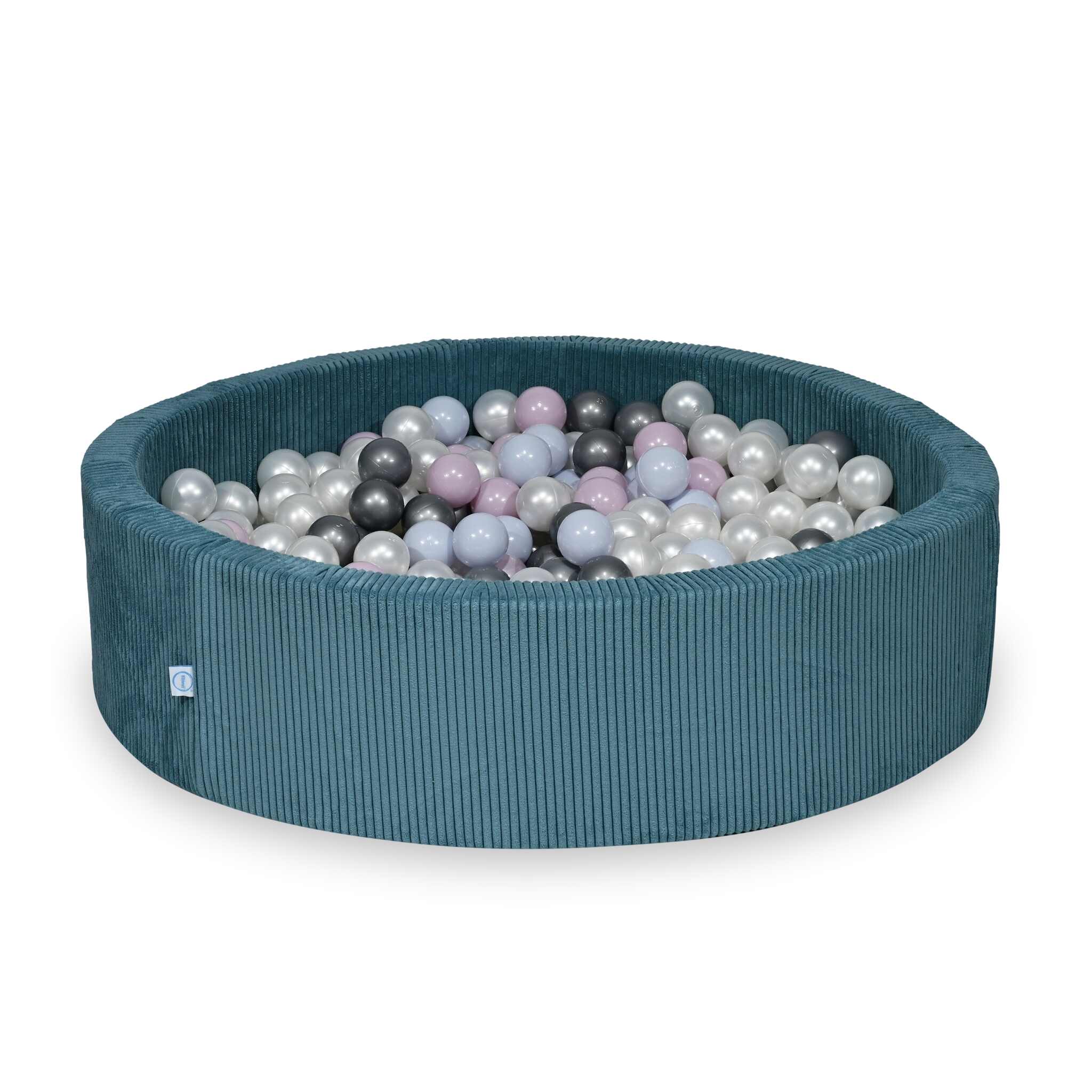 Mimii Bällebad aus Cord in Blau – rund, 110 × 30 cm, mit 400 Bällen