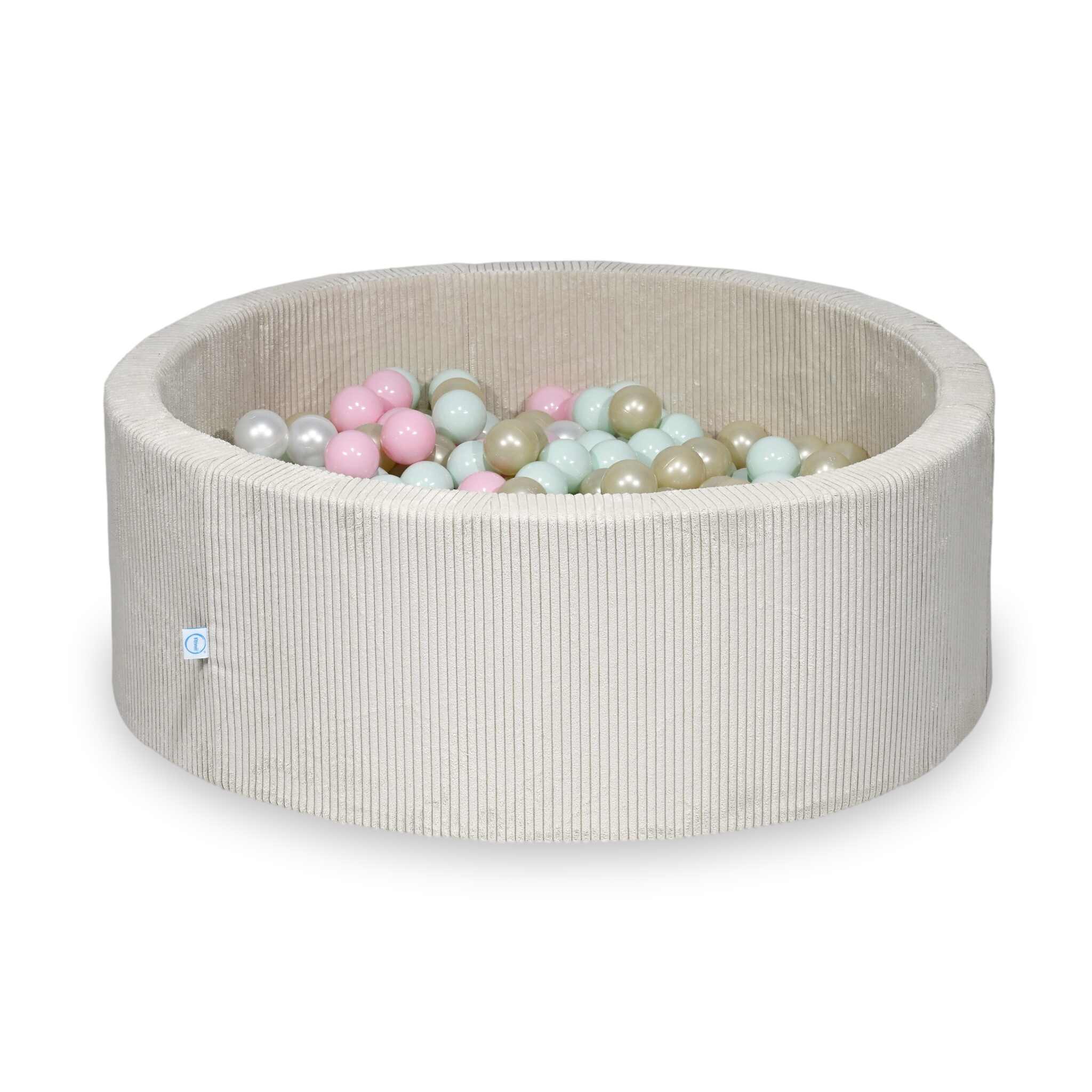 Mimii Bällebad aus Cord in Beige – rund, 110 × 40 cm, mit 500 Bällen