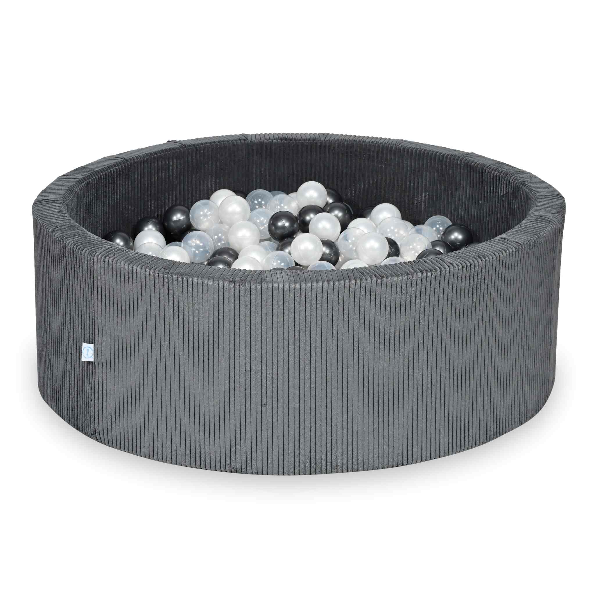 Mimii Bällebad aus Cord in Graphit – rund, 110 × 40 cm, mit 500 Bällen