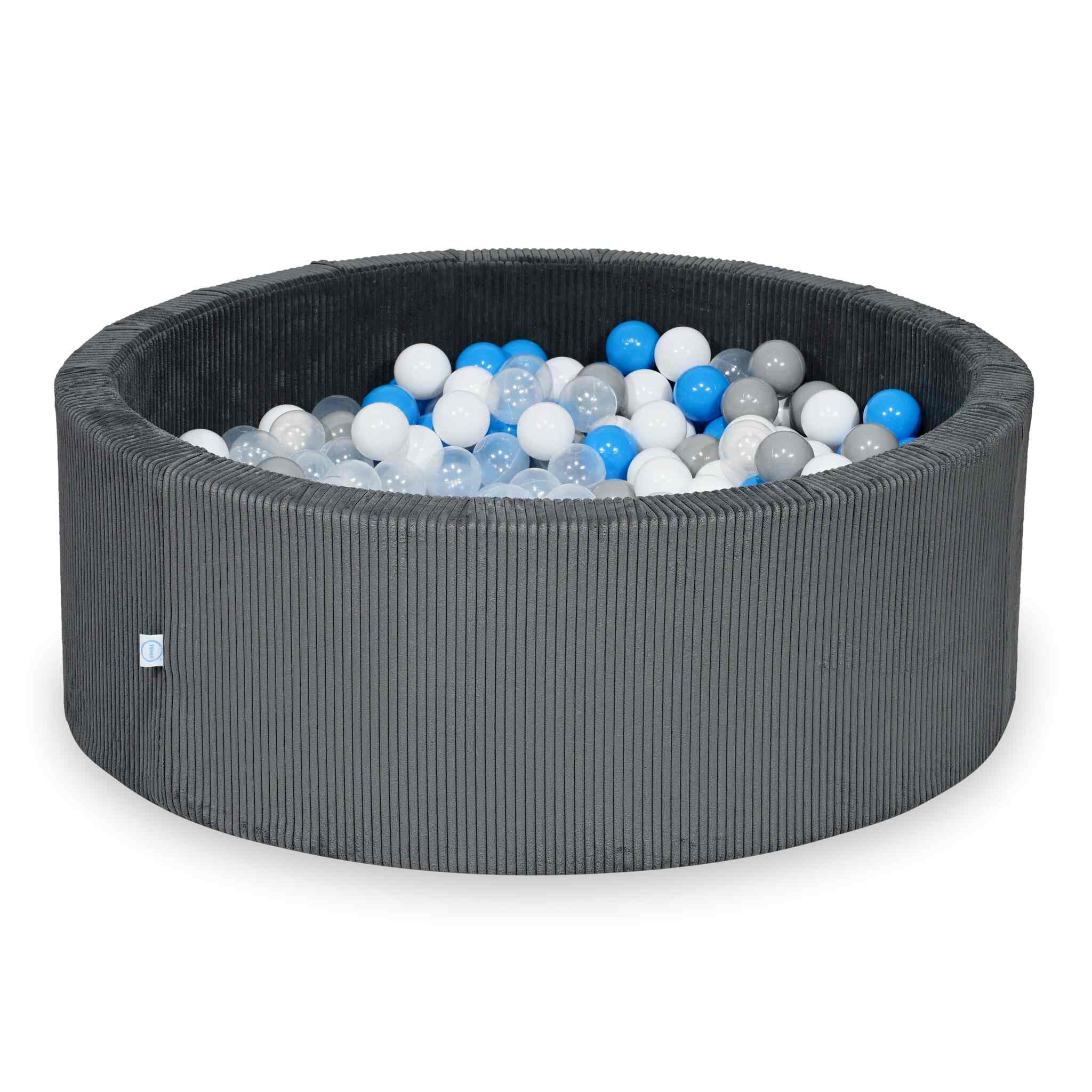 Mimii Bällebad aus Cord in Graphit – rund, 110 × 40 cm, mit 500 Bällen