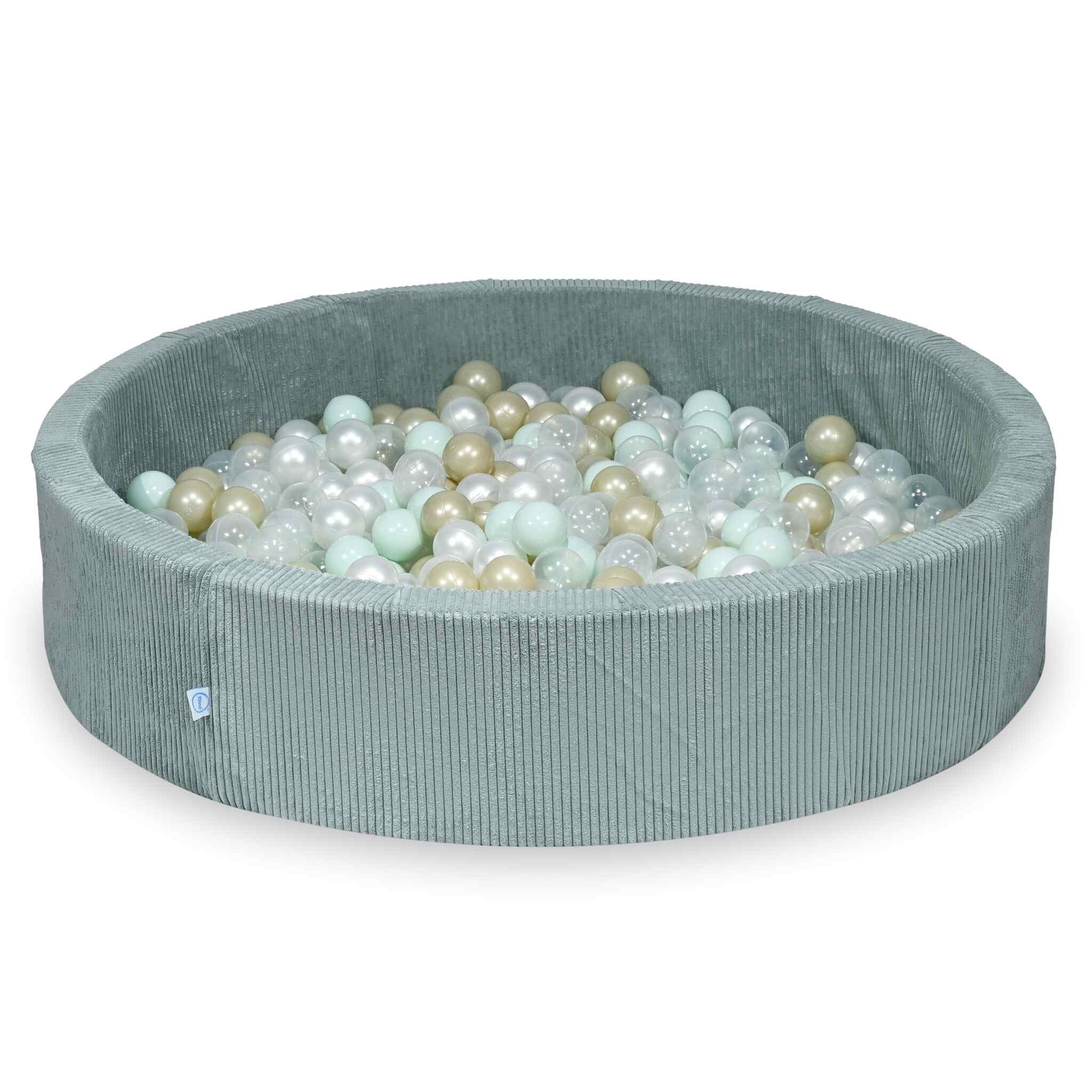 Mimii Bällebad aus Cord in Hellmint – rund, 130 × 30 cm, mit 600 Bällen