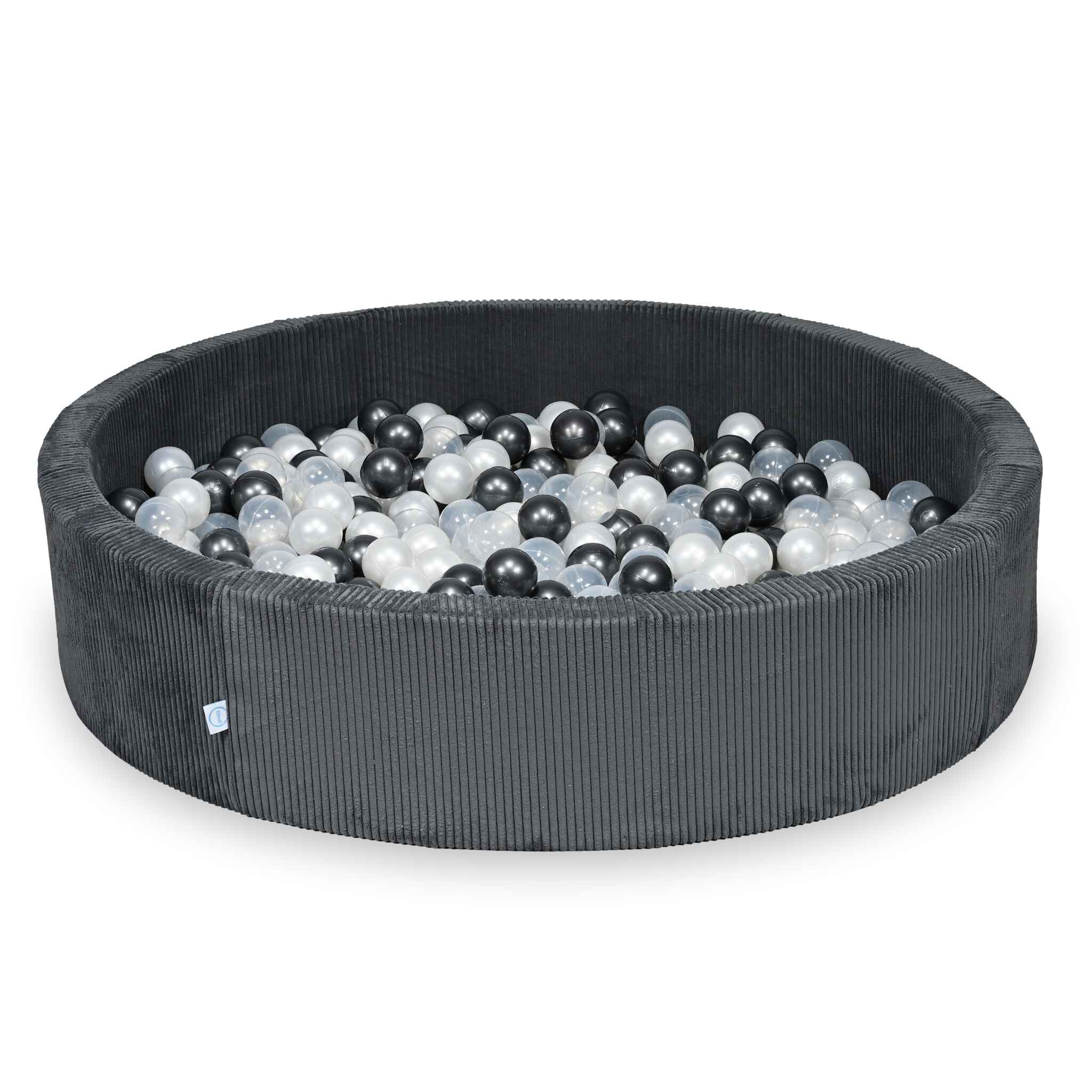 Mimii Bällebad aus Cord in Graphit – rund, 130 × 30 cm, mit 600 Bällen