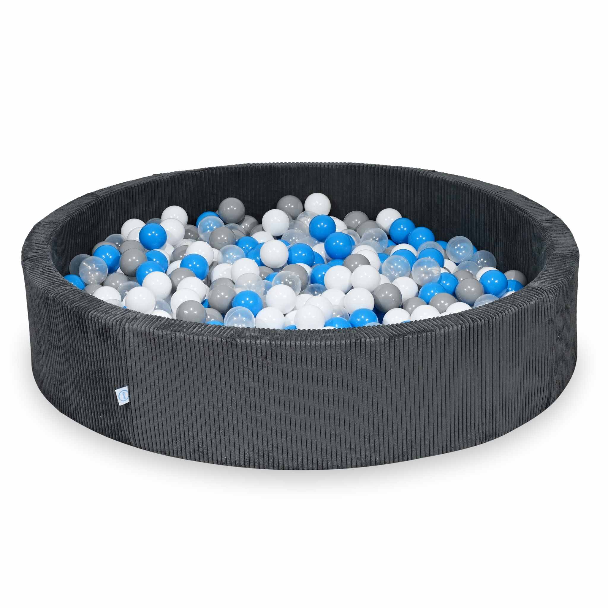 Mimii Bällebad aus Cord in Graphit – rund, 130 × 30 cm, mit 600 Bällen