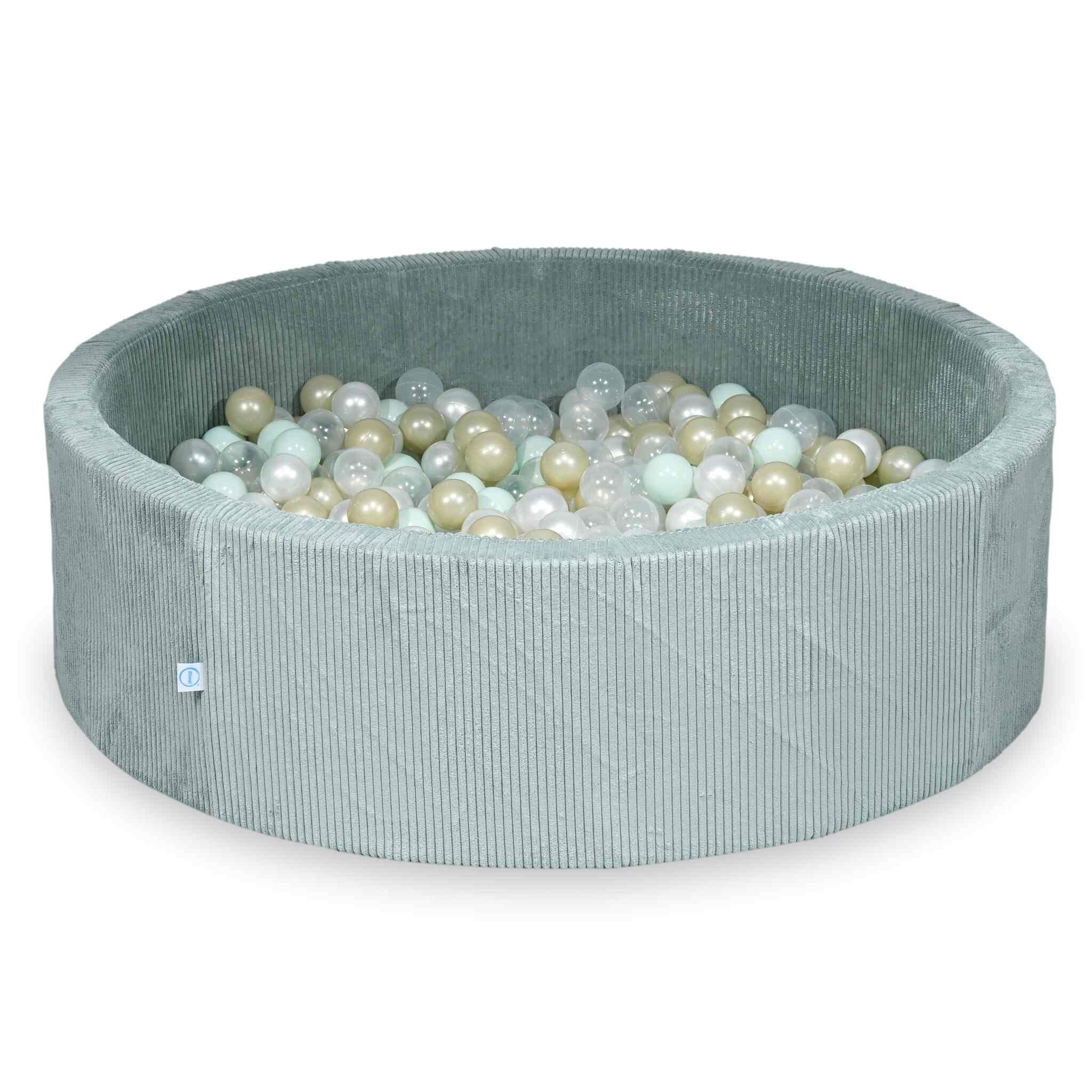 Mimii Bällebad aus Cord in Hellmint – rund, 130 × 40 cm, mit 700 Bällen