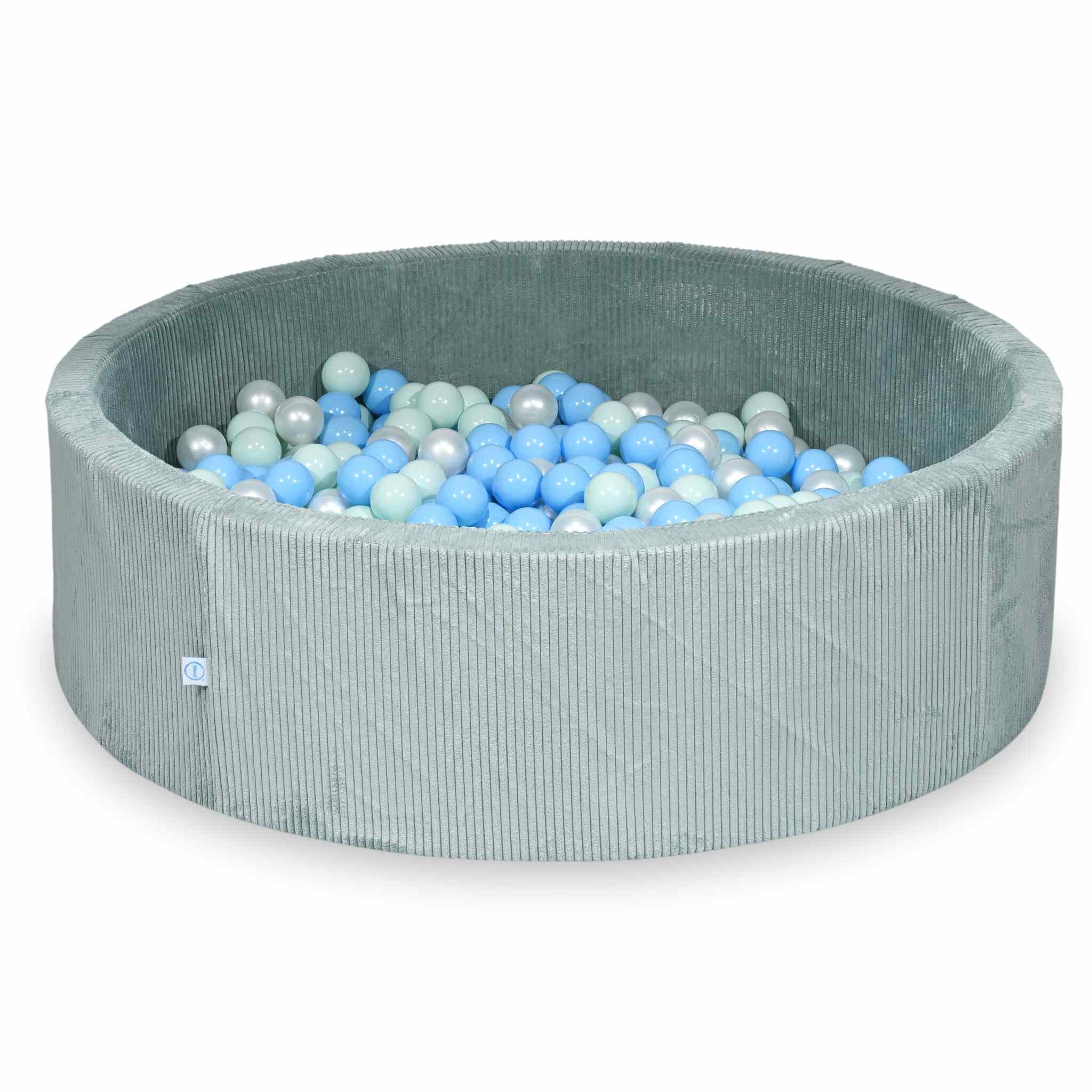 Mimii Bällebad aus Cord in Hellmint – rund, 130 × 40 cm, mit 700 Bällen