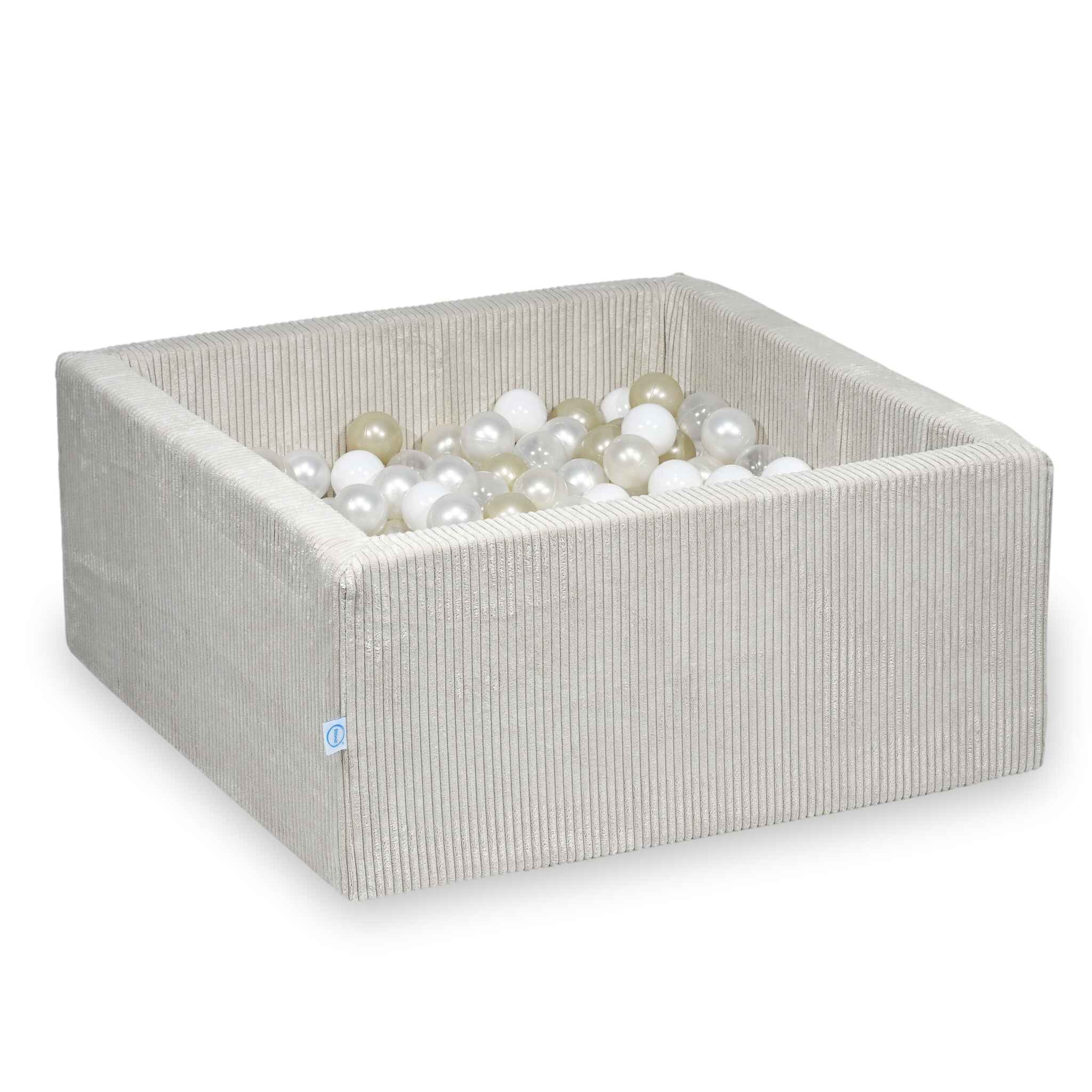 Square ball pit with balls 90 × 90 × 40 cm corduroy beige + 400 balls