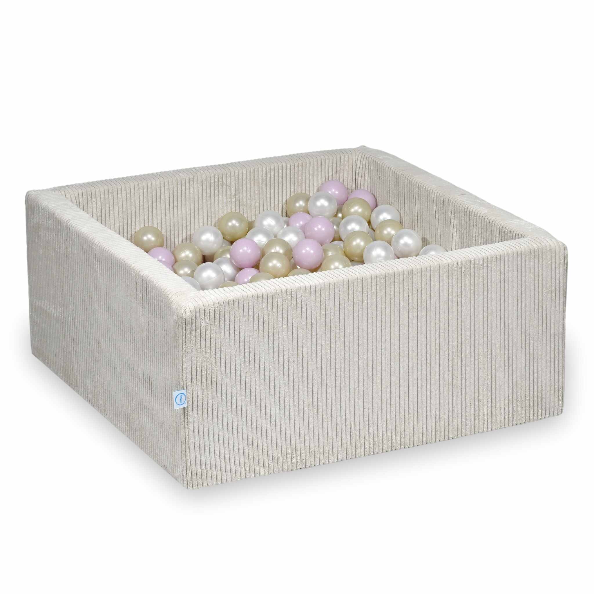 Square ball pit with balls 90 × 90 × 40 cm corduroy beige + 400 balls