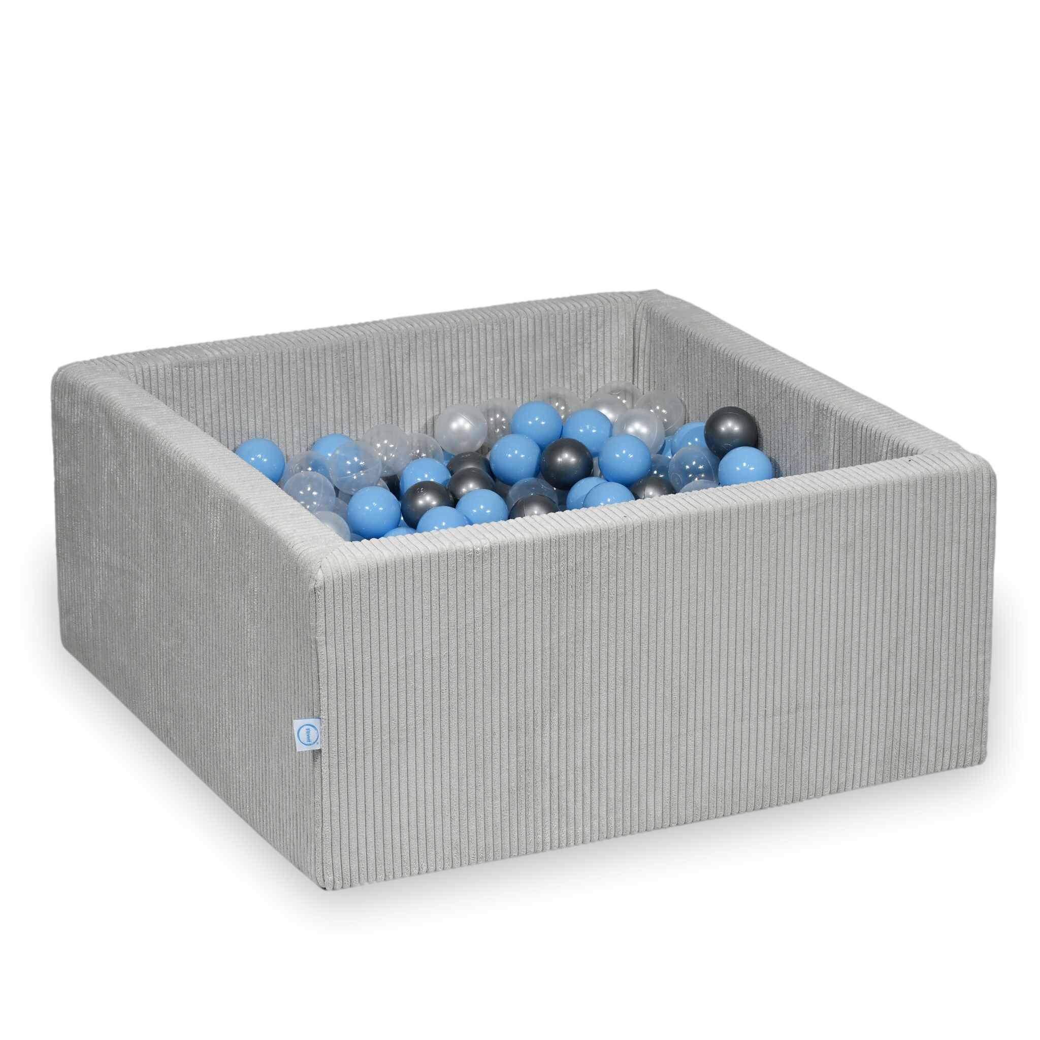 Mimii Bällebad aus Cord in Grau – quadratisch, 90 × 90 × 40 cm, mit 400 Bällen