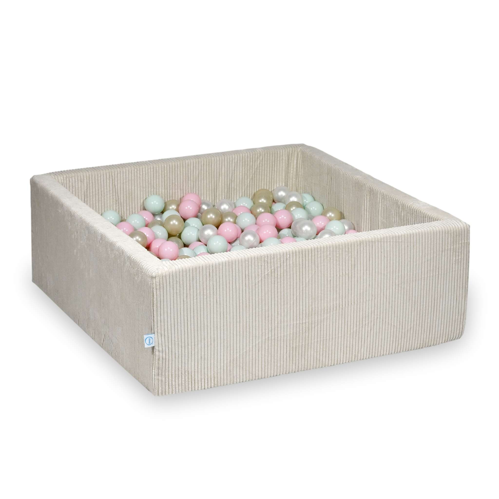 Mimii Bällebad aus Cord in Beige – quadratisch, 110 × 110 × 40 cm, mit 600 Bällen