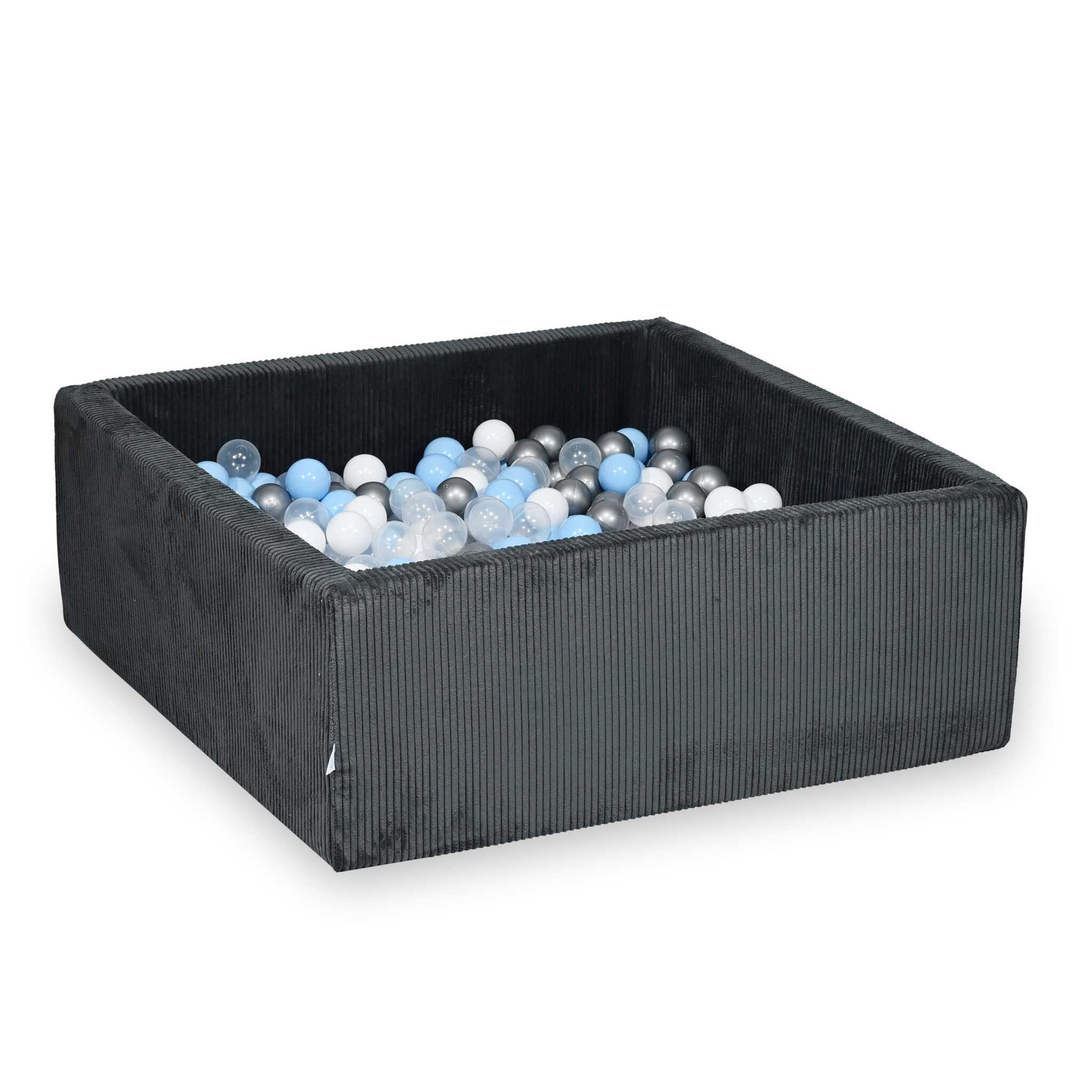 Square ball pit with balls 110 × 110 × 40 cm corduroy graphite + 600 balls