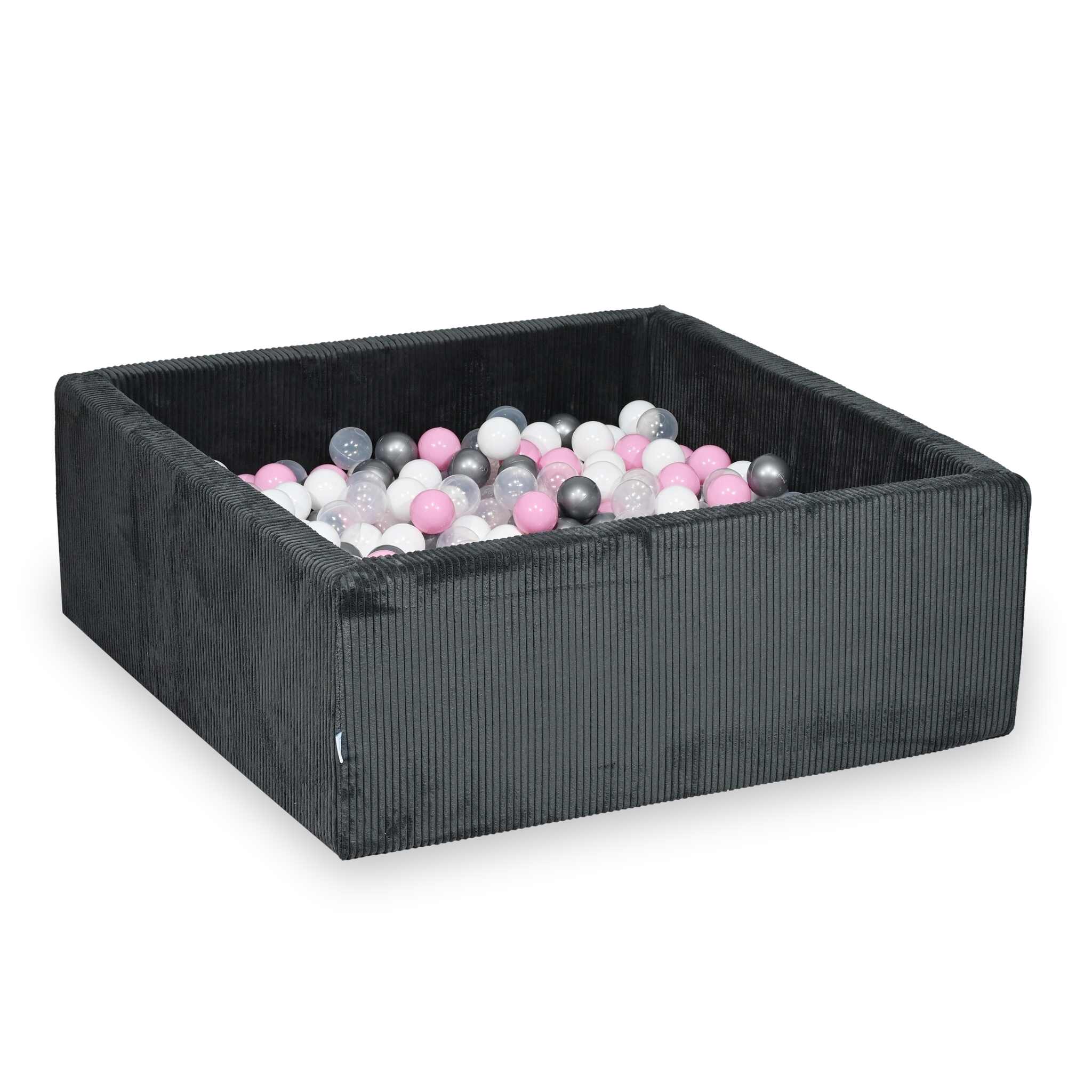 Square ball pit with balls 110 × 110 × 40 cm corduroy graphite + 600 balls