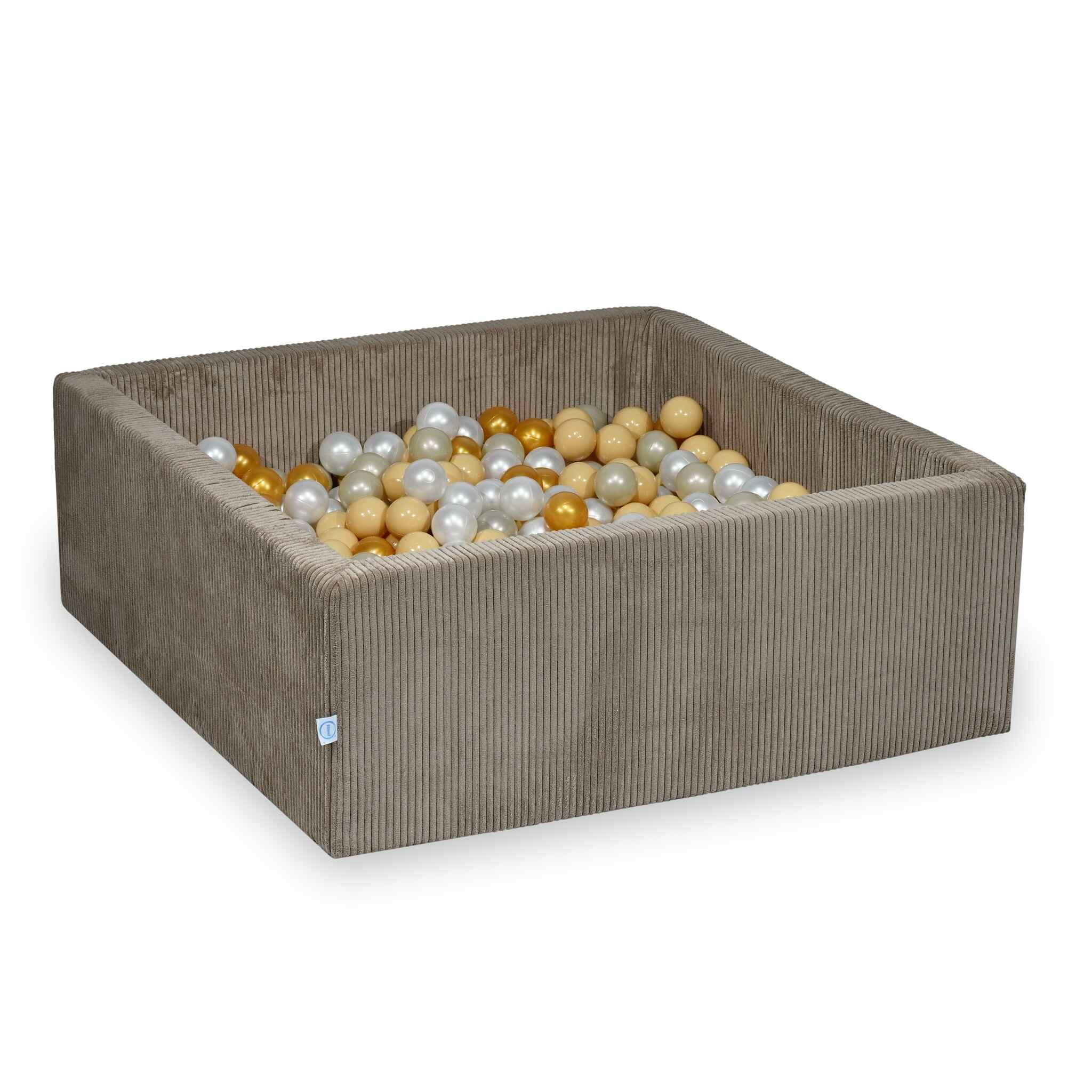 Kwadratowy basen z kulkami 110x110x40 cm sztruks toffee + 600 piłek