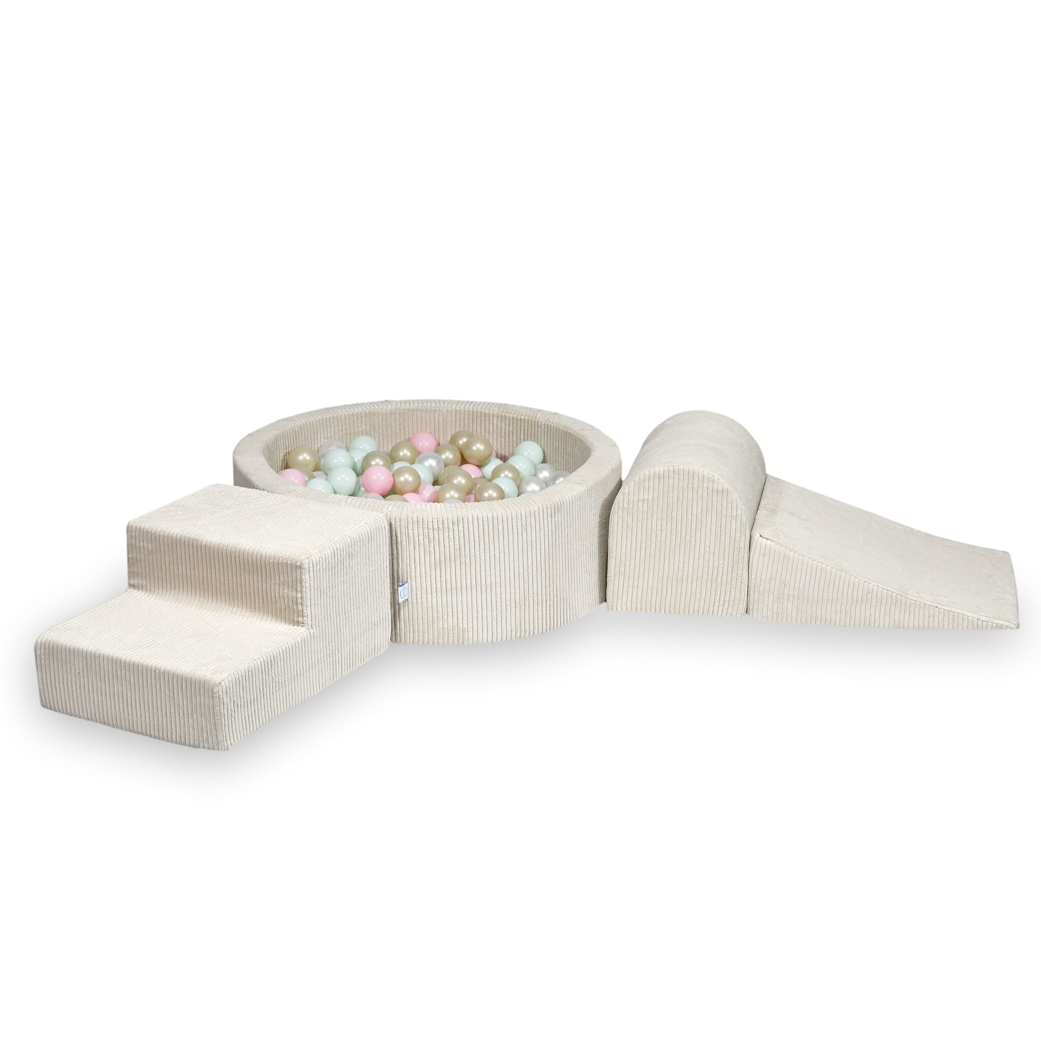 Piankowy plac zabaw z okrągłym basenem 90x30 cm sztruks beżowy + 200 piłek