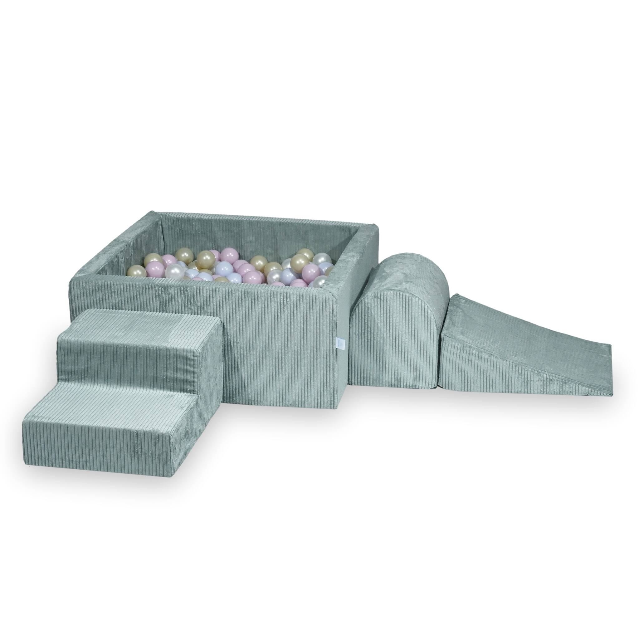 Foam play set with square ball pit corduroy light mint + 400 balls
