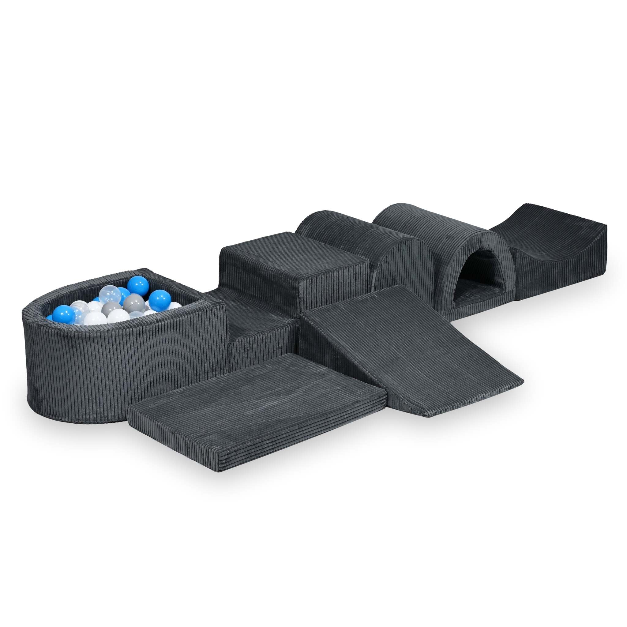 Mimii großes Schaumstoff-Spielset mit Mini-Bällebad aus Cord in Graphit – mit 100 Bällen