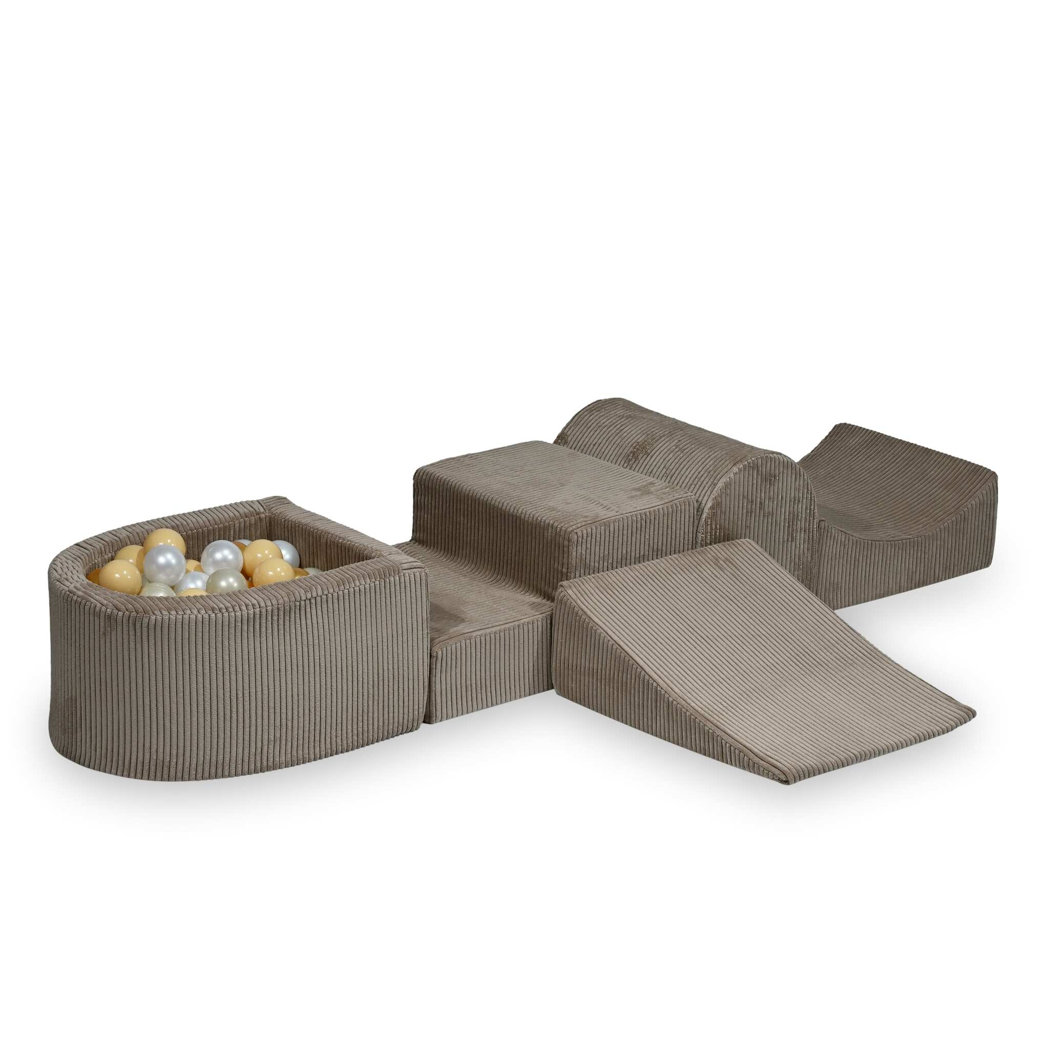 Foam play set with hill and micro ball pit corduroy toffee + 100 balls