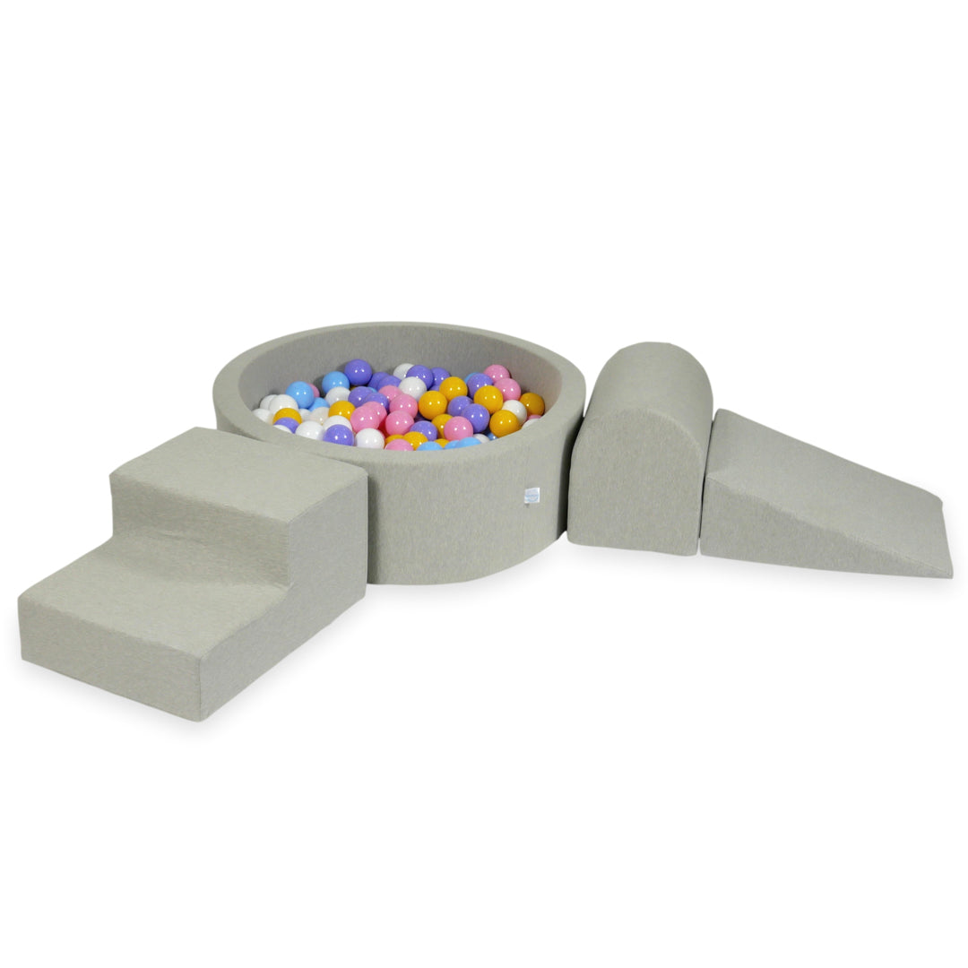 Mimii Schaumstoff-Spielset mit rundem Bällebad 90 × 30 cm in Hellgrau – mit 200 Bällen
