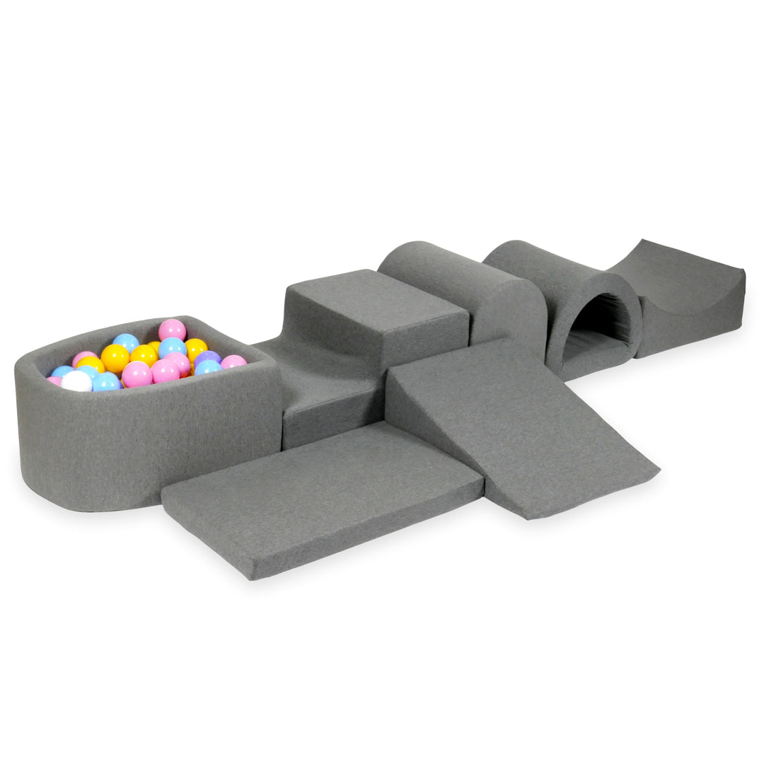 Mimii großes Schaumstoff-Spielset mit Mini-Bällebad in Grau – mit 100 Bällen
